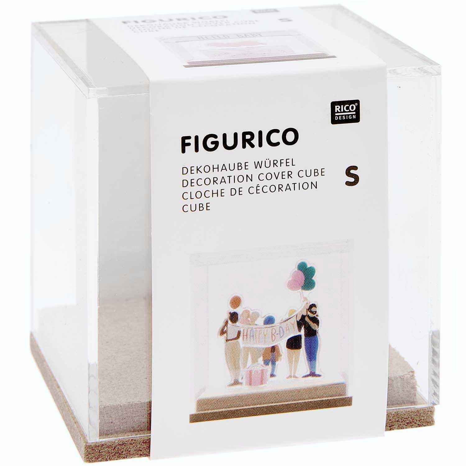 Figurico Dekohaube Würfel Größe 6x6x6,5cm von Rico Design Figurico Dekohaube Würfel von Rico Design, transparenter Würfel mit dekorativem Inhalt auf Holzsockel. Ideal für kreative Präsentationen.