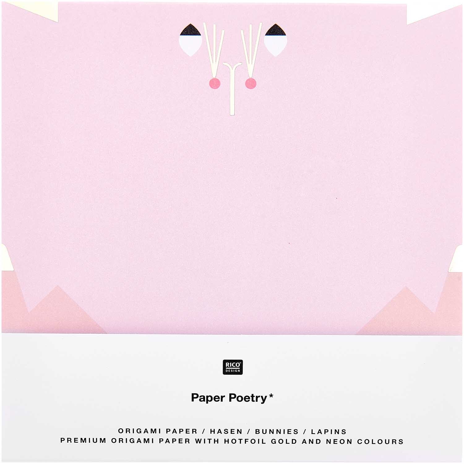Paper Poetry Origami Hasen 15x15cm 30 Blatt von Rico Design in zartem Rosa mit Hasenmotiv. Ideal für kreative Bastelprojekte und Origami-Kunst.