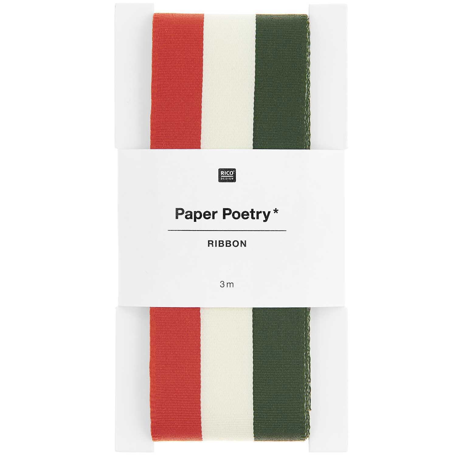 Paper Poetry Webband Streifen 38mm 3m rot-weiß-grün von Rico Design