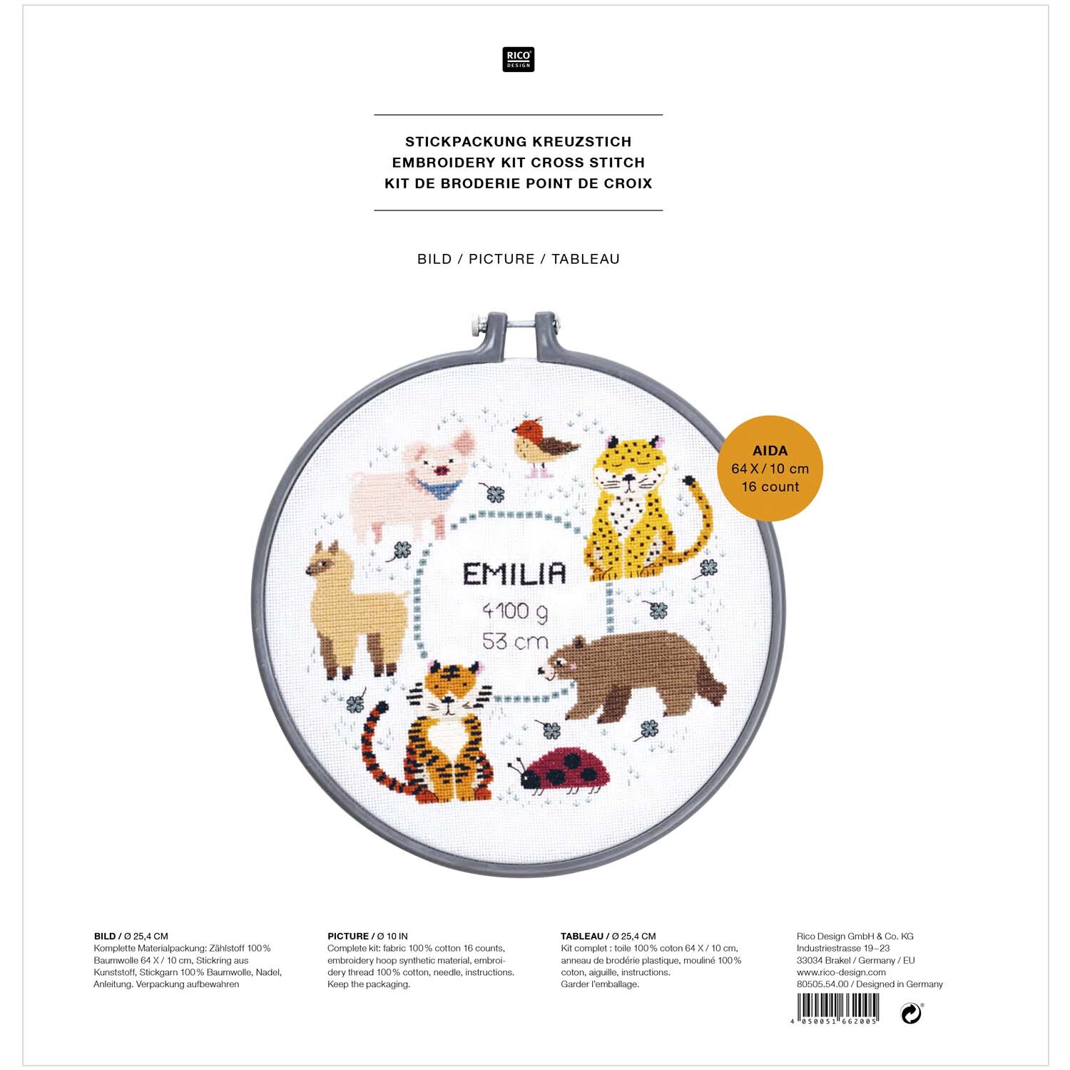 Paquet à broder Image de naissance animaux from Rico Design