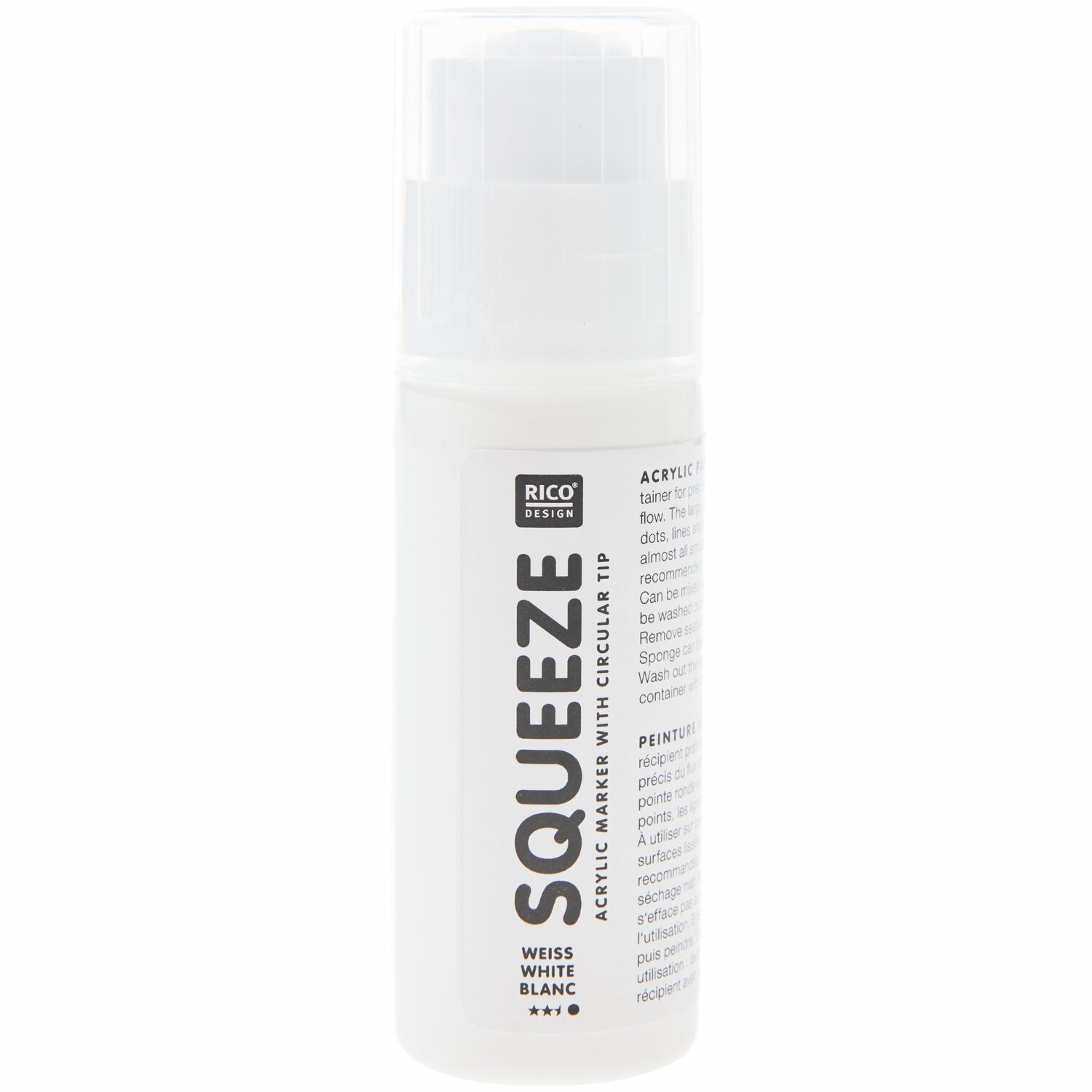 Squeeze Acrylic Marker 60ml von Rico Design, weiß, mit runder Spitze, ideal für kreative Projekte.