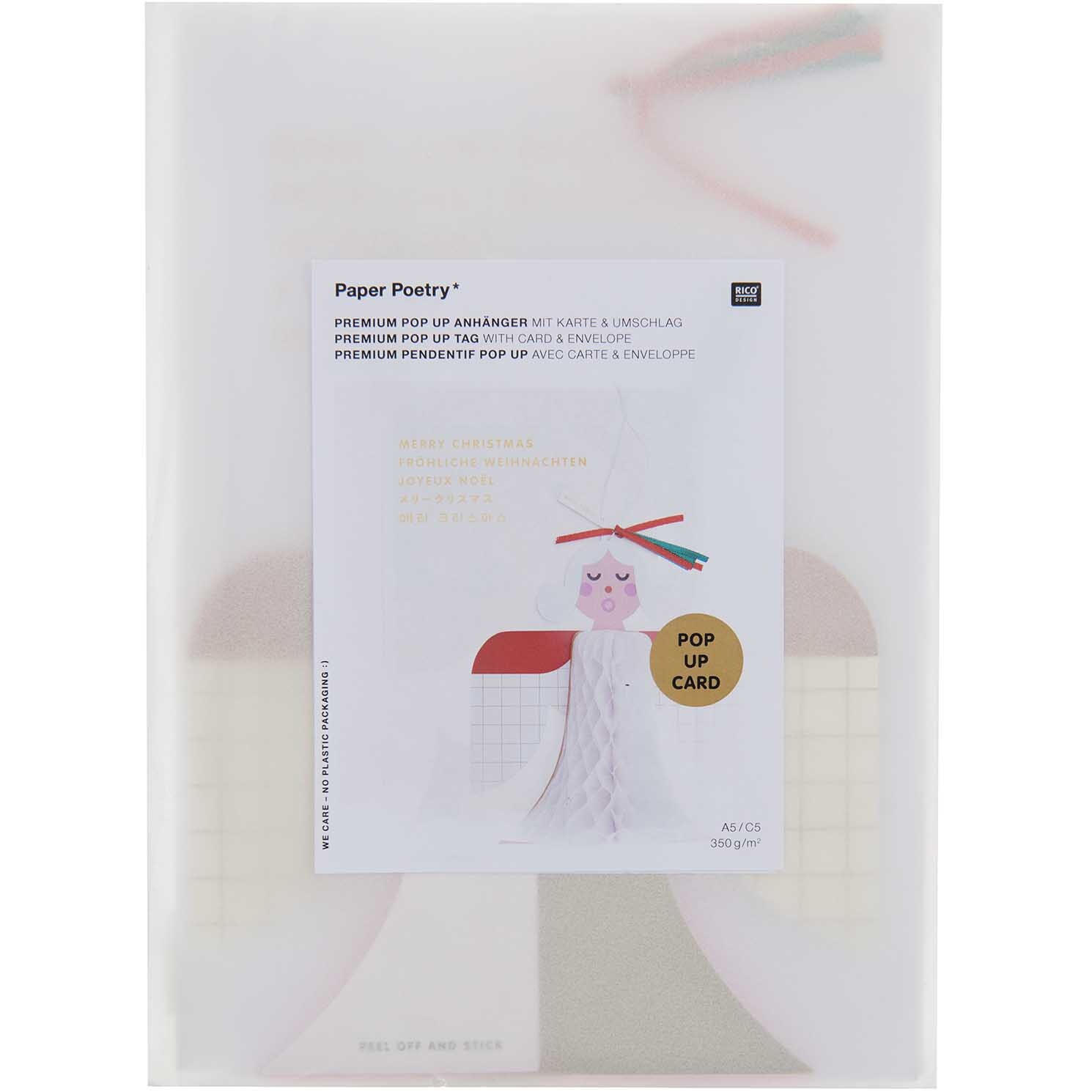 Paper Poetry Kartenset mit Pop-Up Anhänger Engel A5 von Rico Design