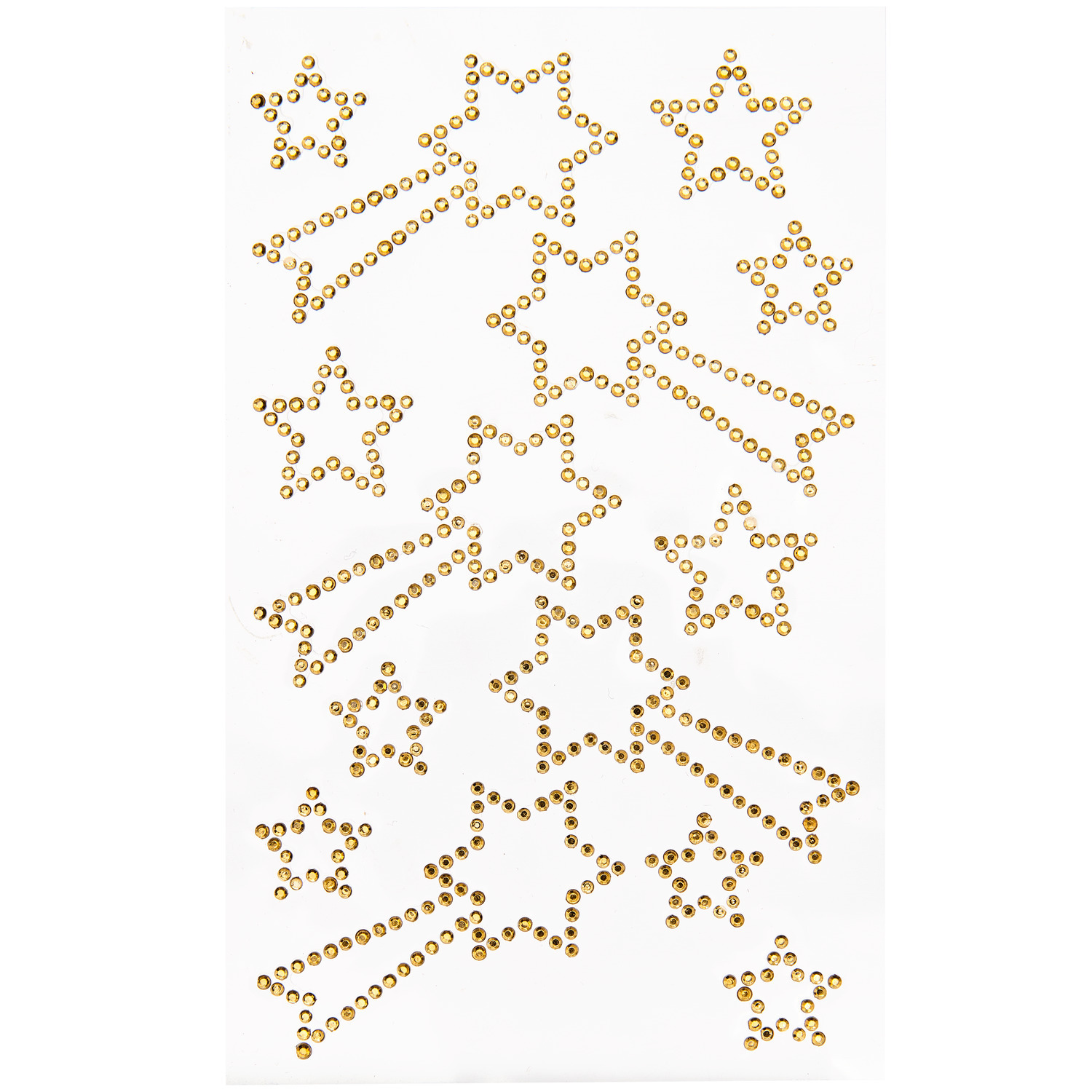 Paper Poetry Strass-Sticker Sternschnuppen von Rico Design, goldene Sternmuster auf weißem Hintergrund, 14 Stück.