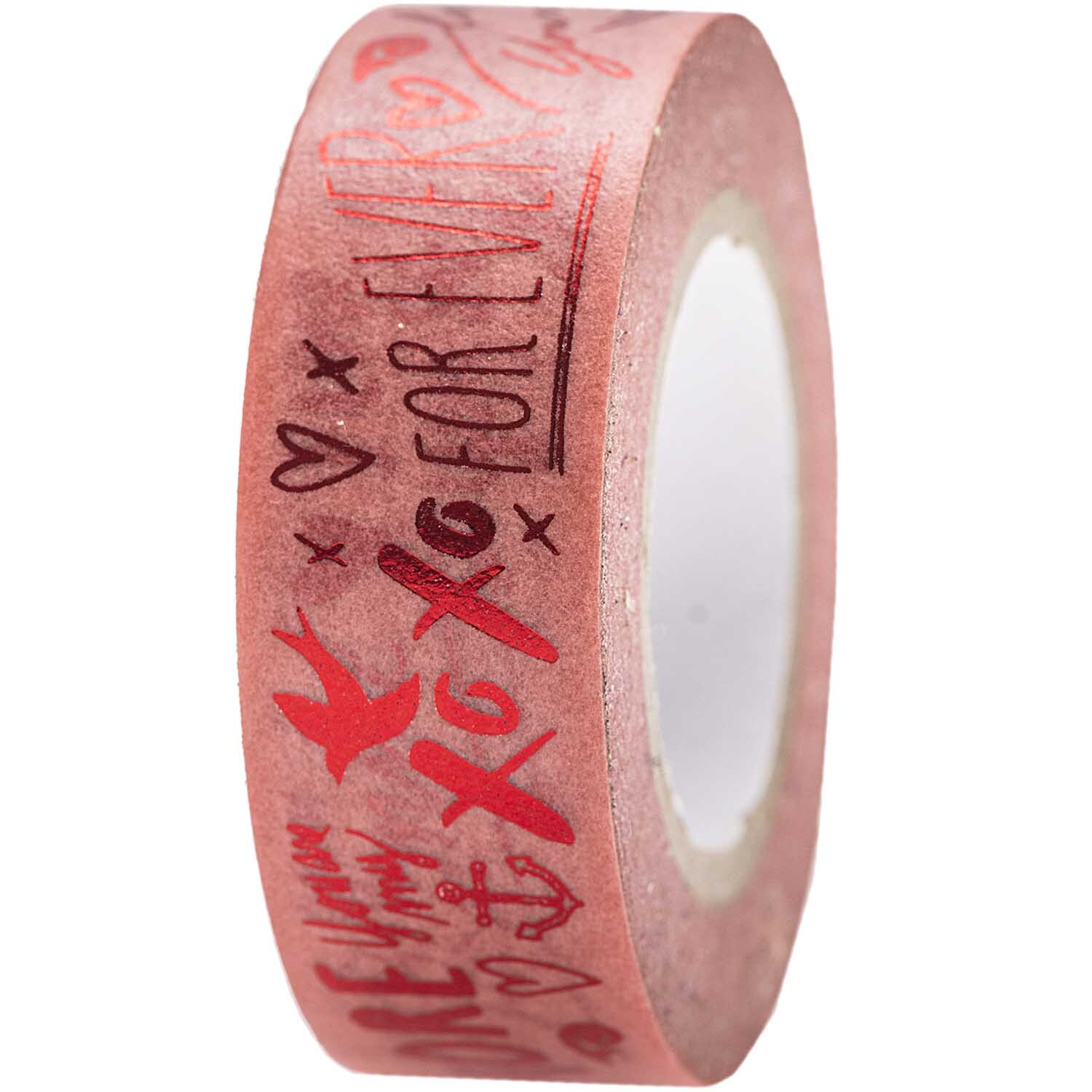 Paper Poetry Tape It must be love mit romantischen Schriftzügen und Symbolen auf rotem Hintergrund.