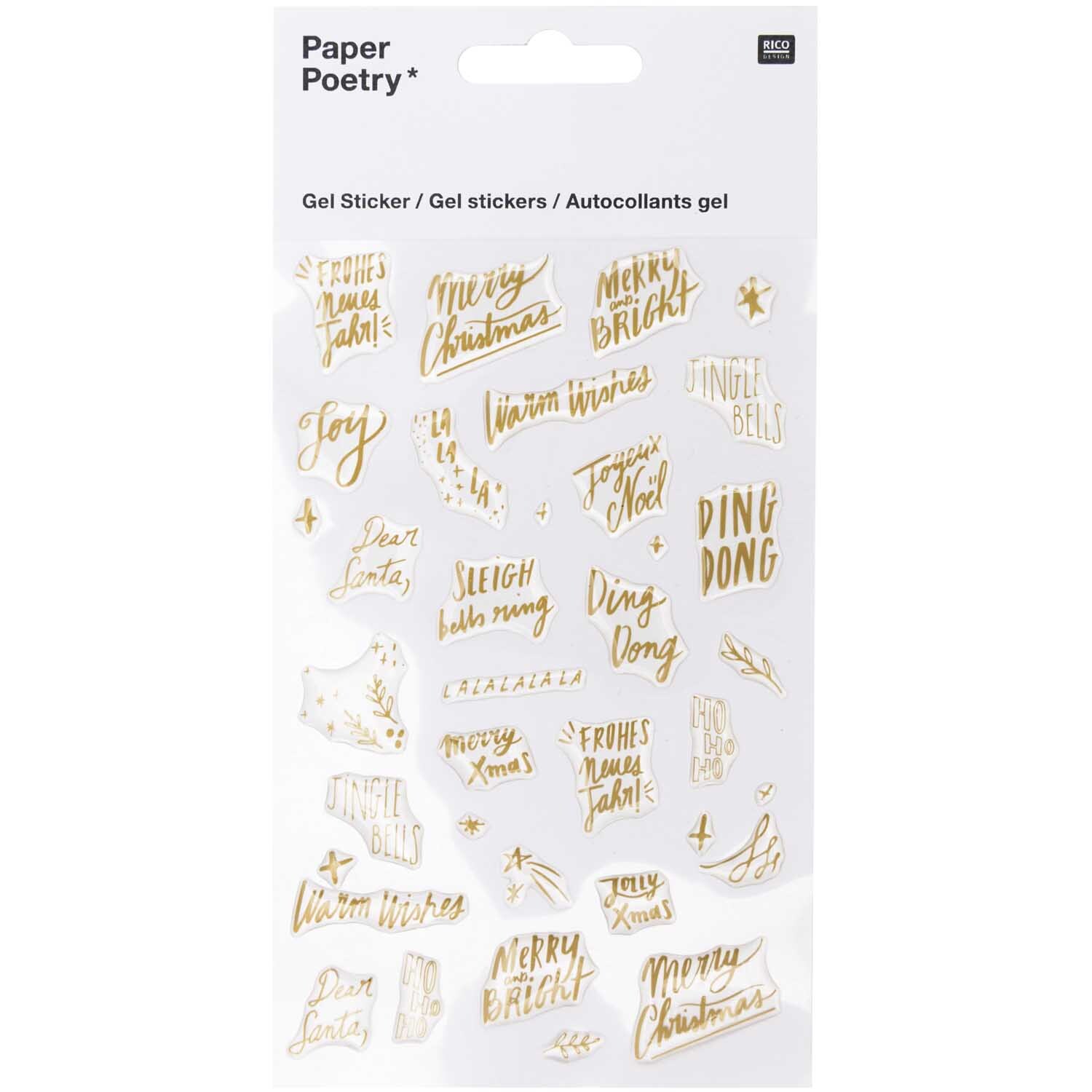 Paper Poetry Gelsticker Jolly Christmas mit goldenen Schriftzügen und weihnachtlichen Motiven von Rico Design.