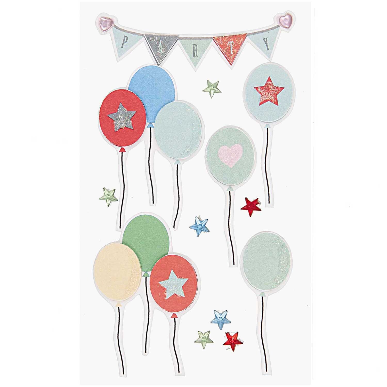 Paper Poetry 3D Sticker Luftballons mit bunten Ballons und Sternmotiven, ideal für Partydekorationen.