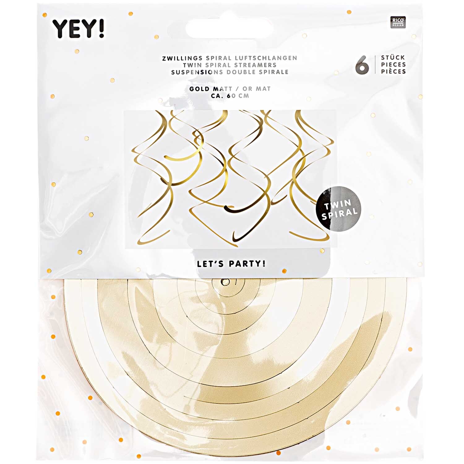 Spiralluftschlangen 60cm 6 Stück Farbe Gold Matt von Rico Design Spiralluftschlangen 60cm 6 Stück von Rico Design in Gold Matt, ideal für festliche Dekorationen.