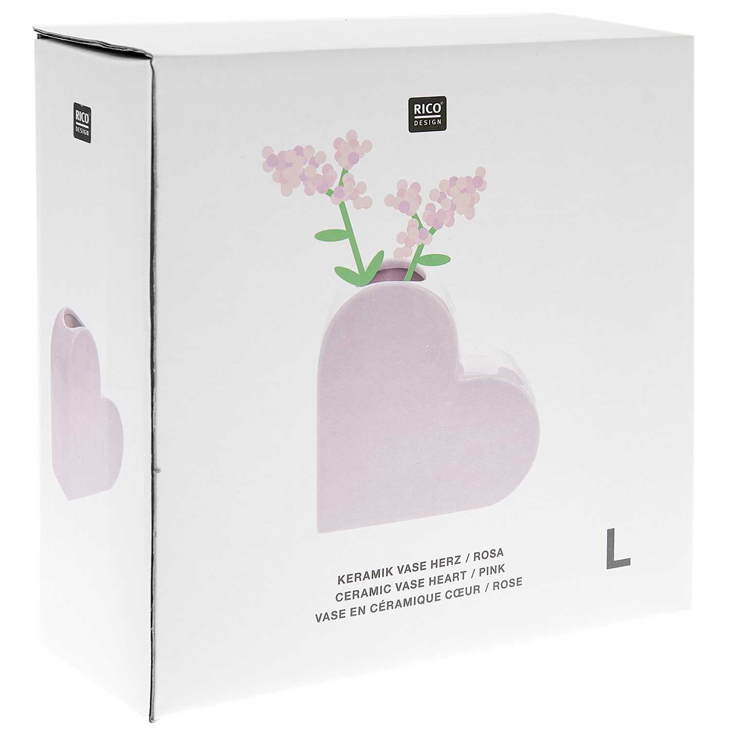 Keramik Vase Herz groß 16x6x16cm Farbe Rosa von Rico Design Keramik Vase Herz groß 16x6x16cm von Rico Design in Herzform, rosa, auf weißem Hintergrund mit Blumen.