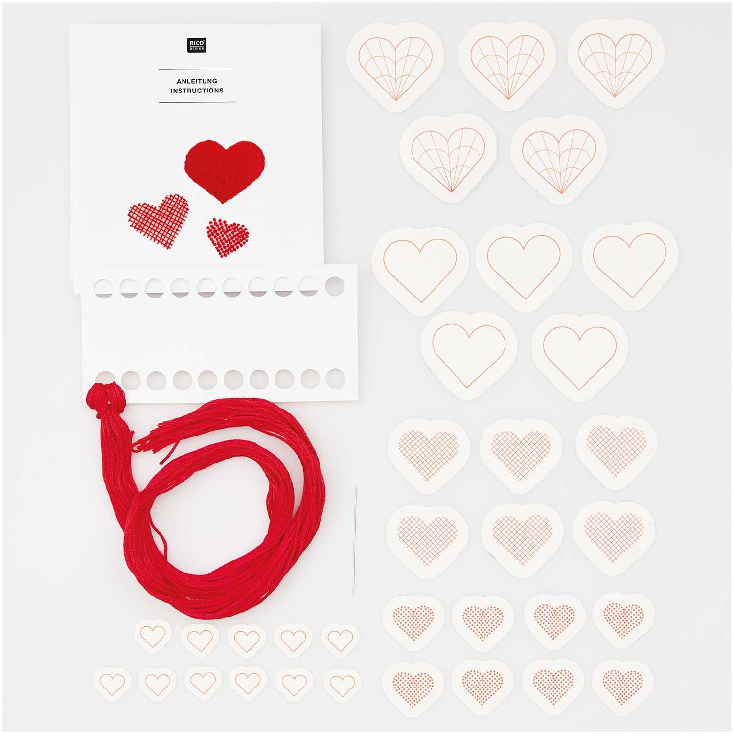 Stick and Stitch Stickpackung Herzen vorgezeichnet von Rico Design