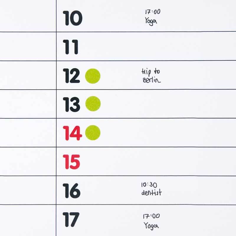 Office Sticker Punkte 8mm 4 Bogen Farbe Pastell von Rico Design Office Sticker Punkte 8mm 4 Bogen: Kalender mit neongelben und neonroten Punkten von Rico Design zur Terminmarkierung.