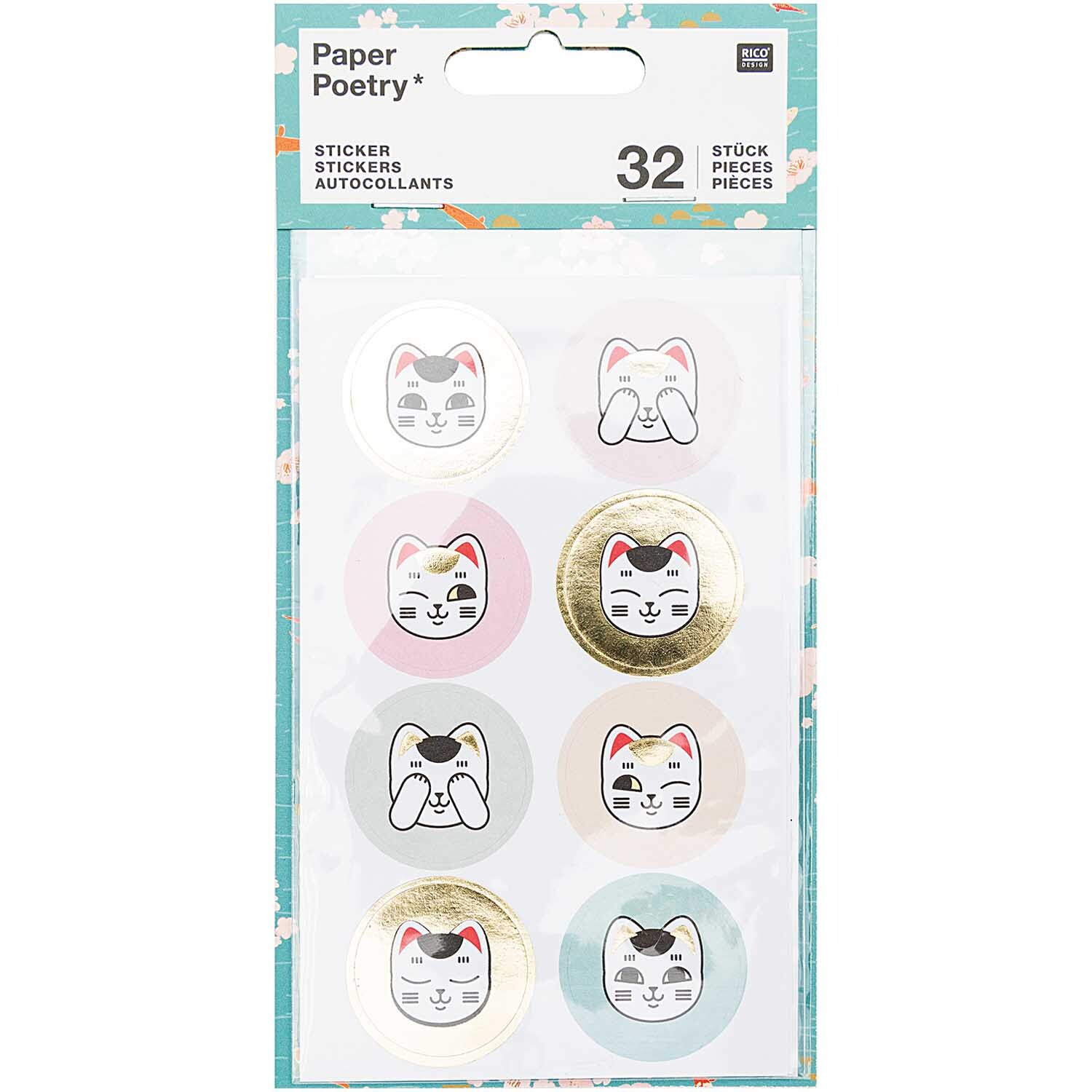Paper Poetry Sticker Jardin Japonais Katzen, 32 Stück, mit niedlichen Katzenmotiven in verschiedenen Farben von Rico Design.