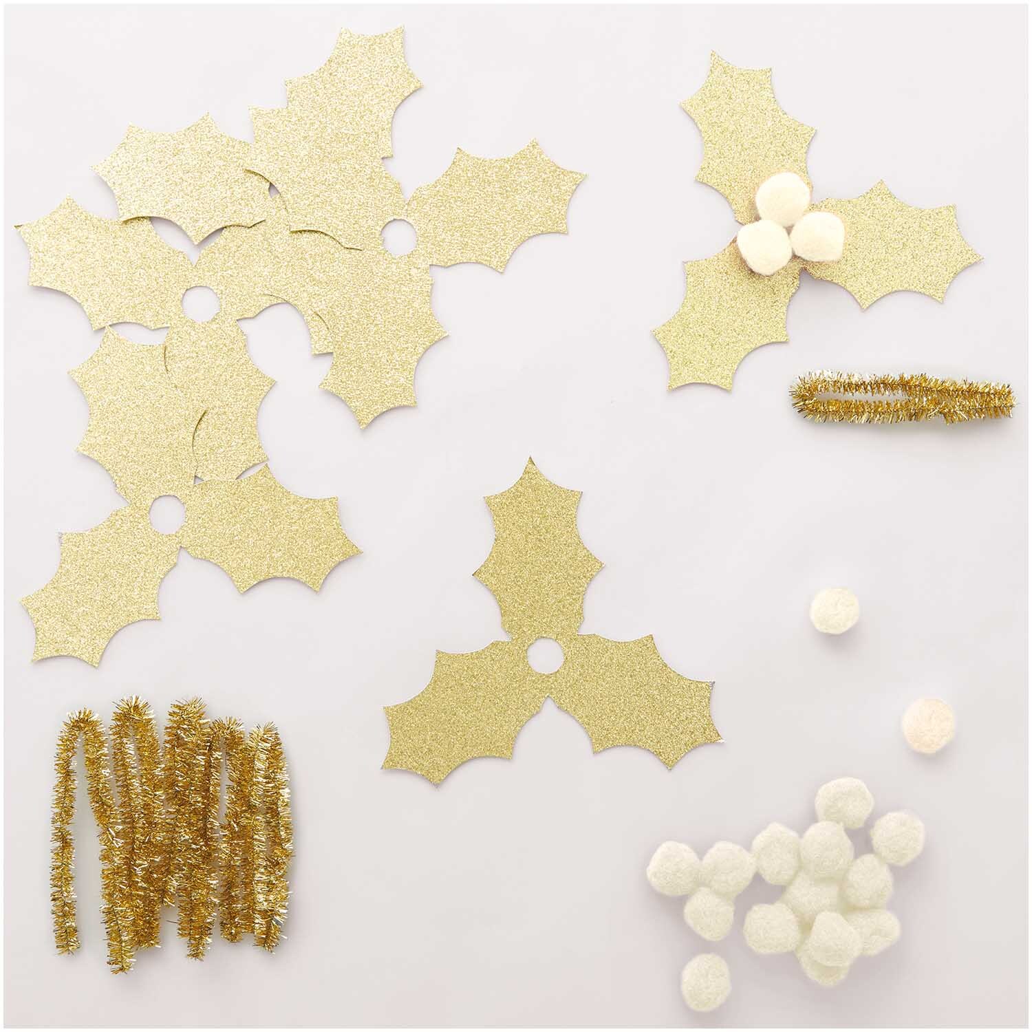 Paper Poetry Christbaumkugel-Topper Ilex gold 6 Stück von Rico Design