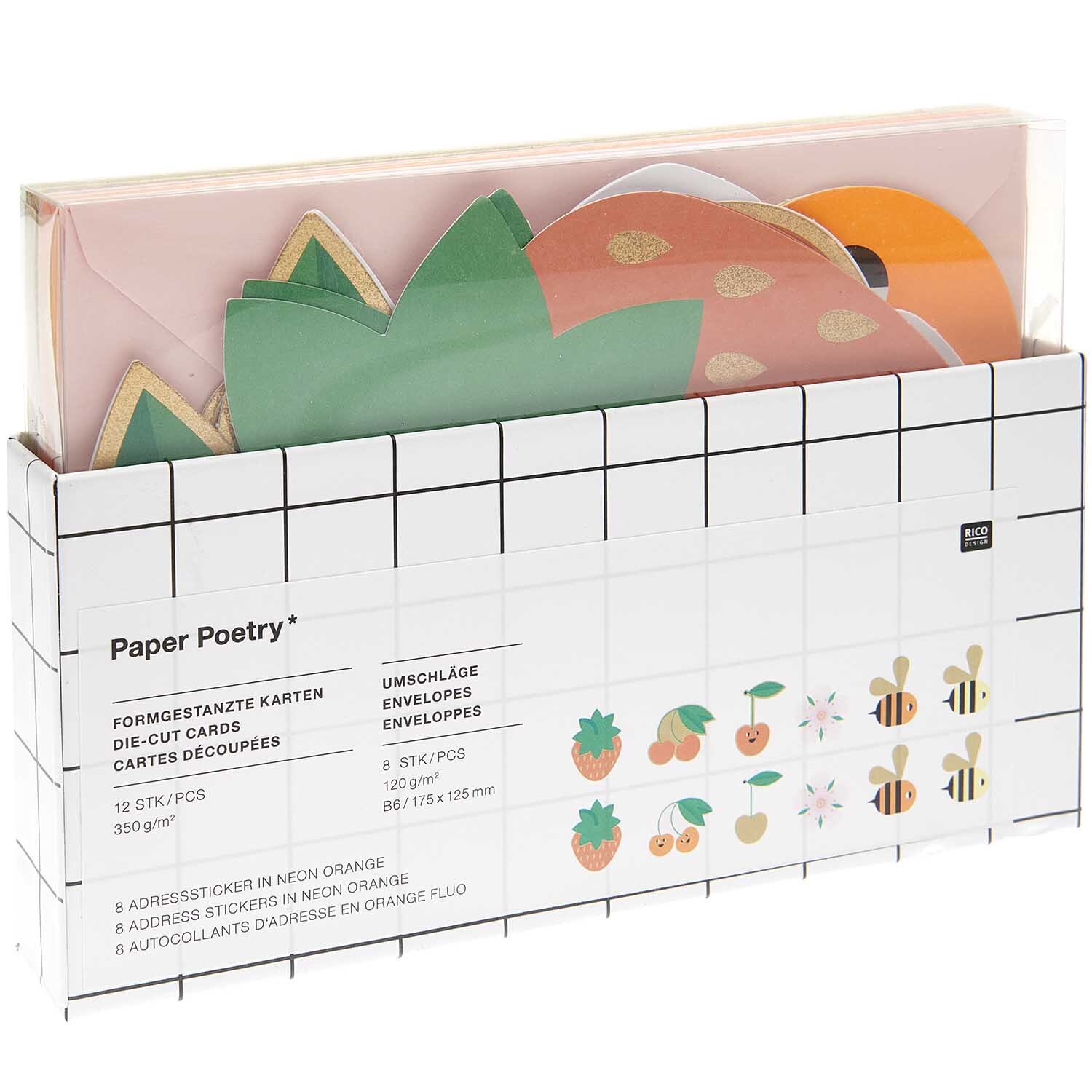 Paper Poetry Kartenset Just Bees + Fruits + Flowers 28-teilig von Rico Design