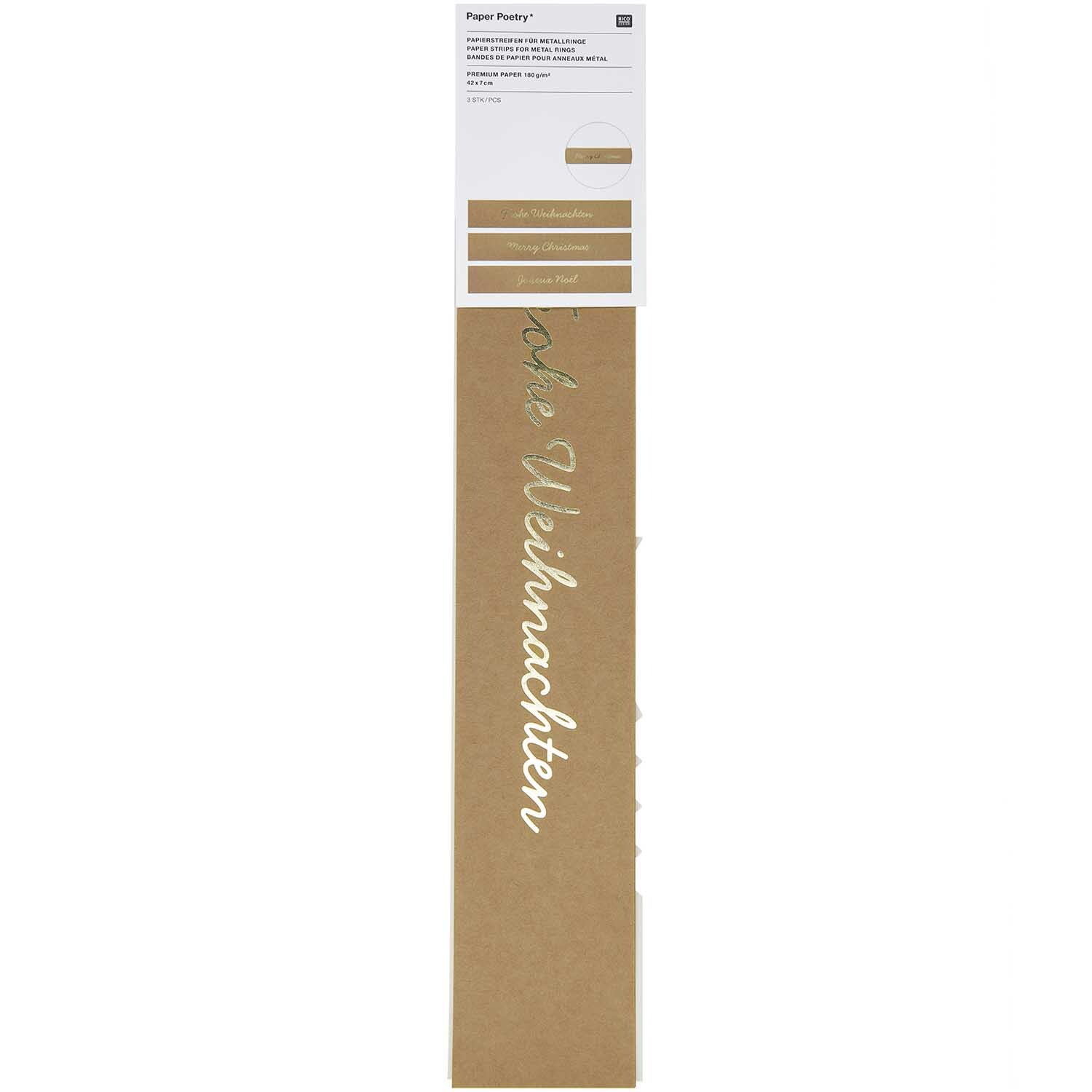 Paper Poetry Papierstreifen weihnachtlich 7x42cm 3 Stück Farbe Kraftpapier von Rico Design Paper Poetry Papierstreifen mit weihnachtlichem Design aus Kraftpapier, 7x42cm, 3 Stück von Rico Design.