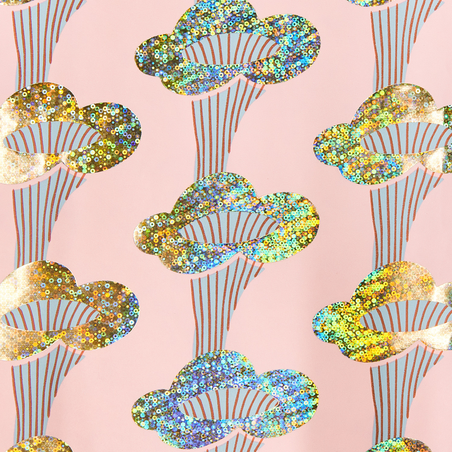 Geschenkpapier Pfifferlinge Rosa 70cm 2m 80g/m² von Rico Design Geschenkpapier Pfifferlinge Rosa mit schimmernden Wolkenmuster von Rico Design, ideal für kreative Verpackungen.