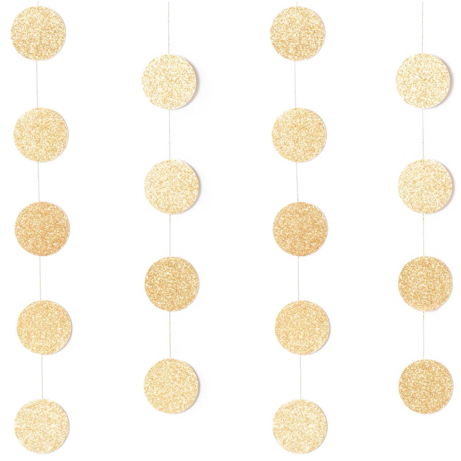 Genähte Girlande Kreise 3,8cm Glitter-gold 2m von Rico Design. Goldene, glitzernde Kreise an einer Schnur. Ideal für festliche Dekorationen.