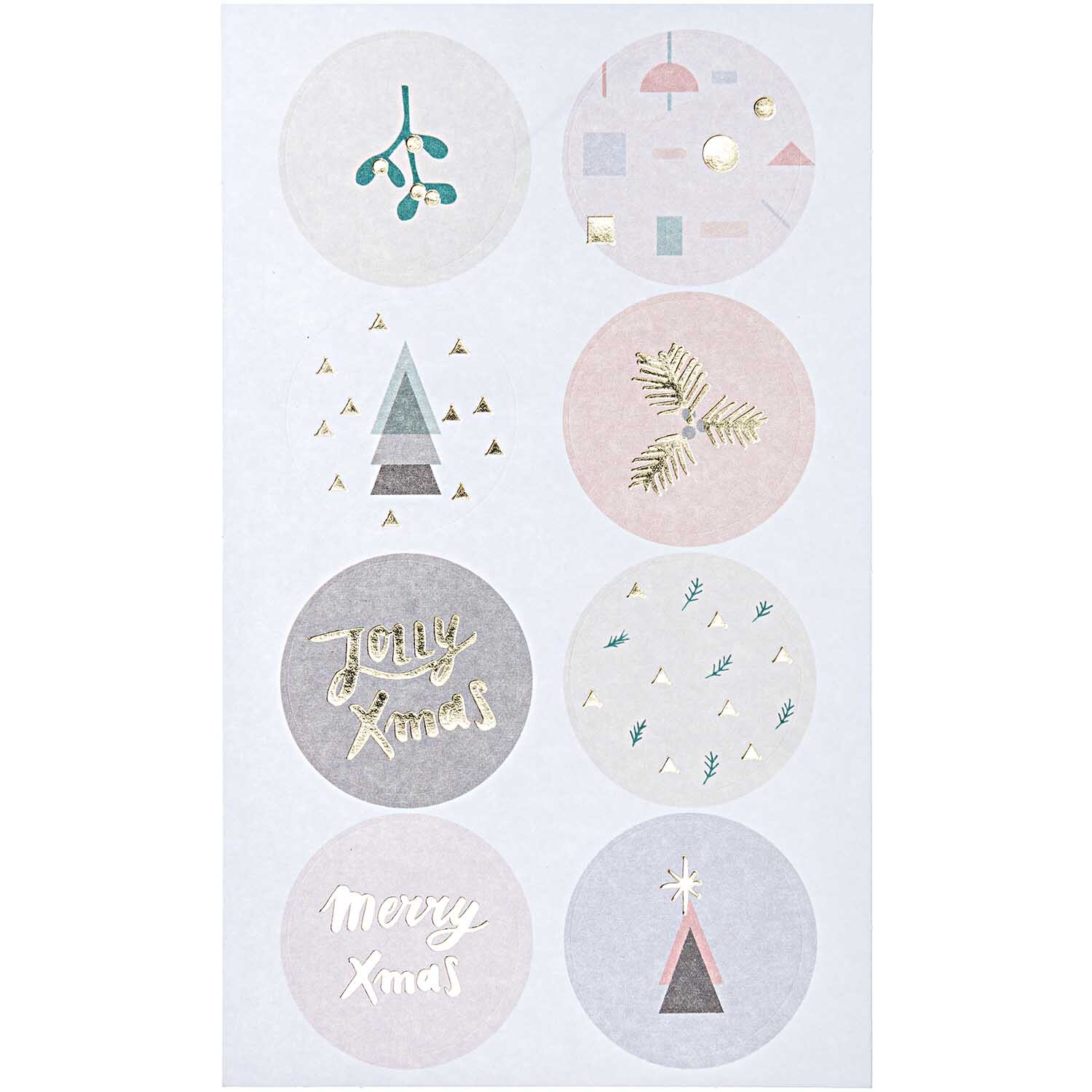 Paper Poetry Sticker Jolly Christmas pastell mit weihnachtlichen Motiven auf vier Blättern.