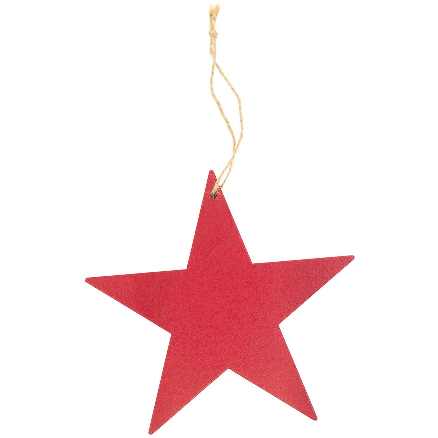 Holzhänger Stern von Rico Design in Rot, aus Holz gefertigt, mit Schnur zum Aufhängen. Ideal für festliche Dekorationen.