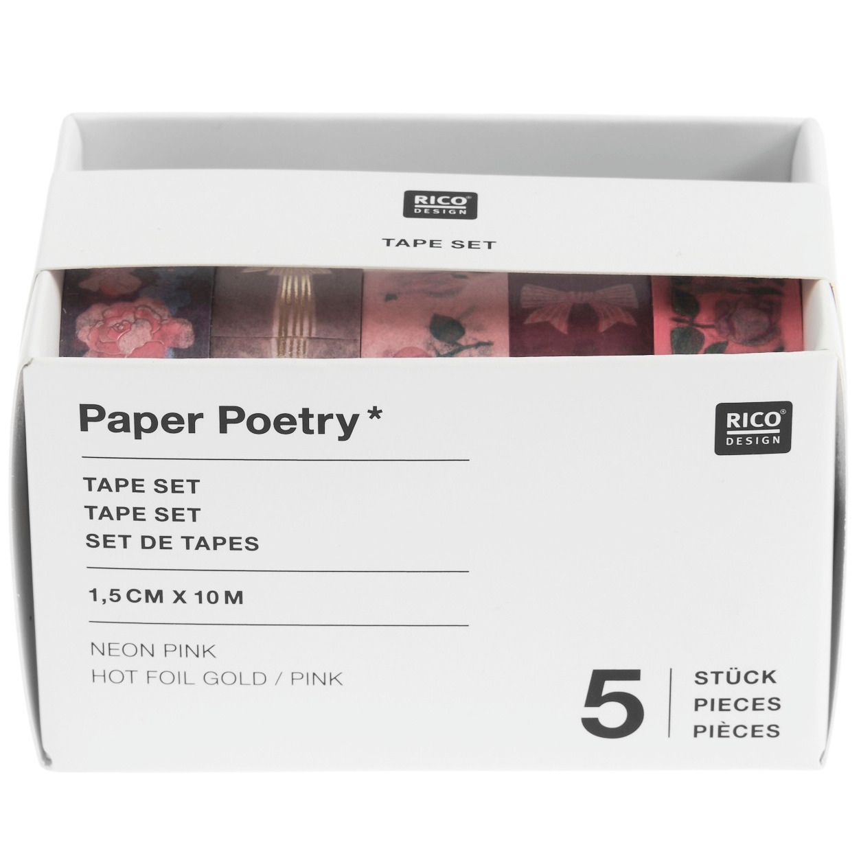 Paper Poetry Tape Set La Vie En Rose Pink/Rosa 5-teilig von Rico Design