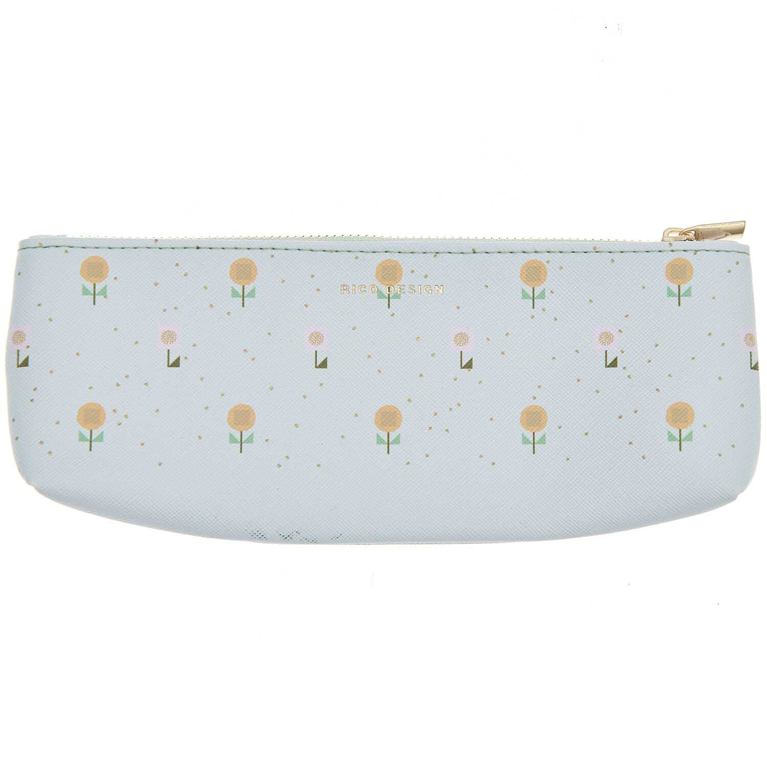Paper Poetry Etui Blumen Hellblau mit zarten Blumenmuster, ideal für Schreibwaren, 20x6,5cm.