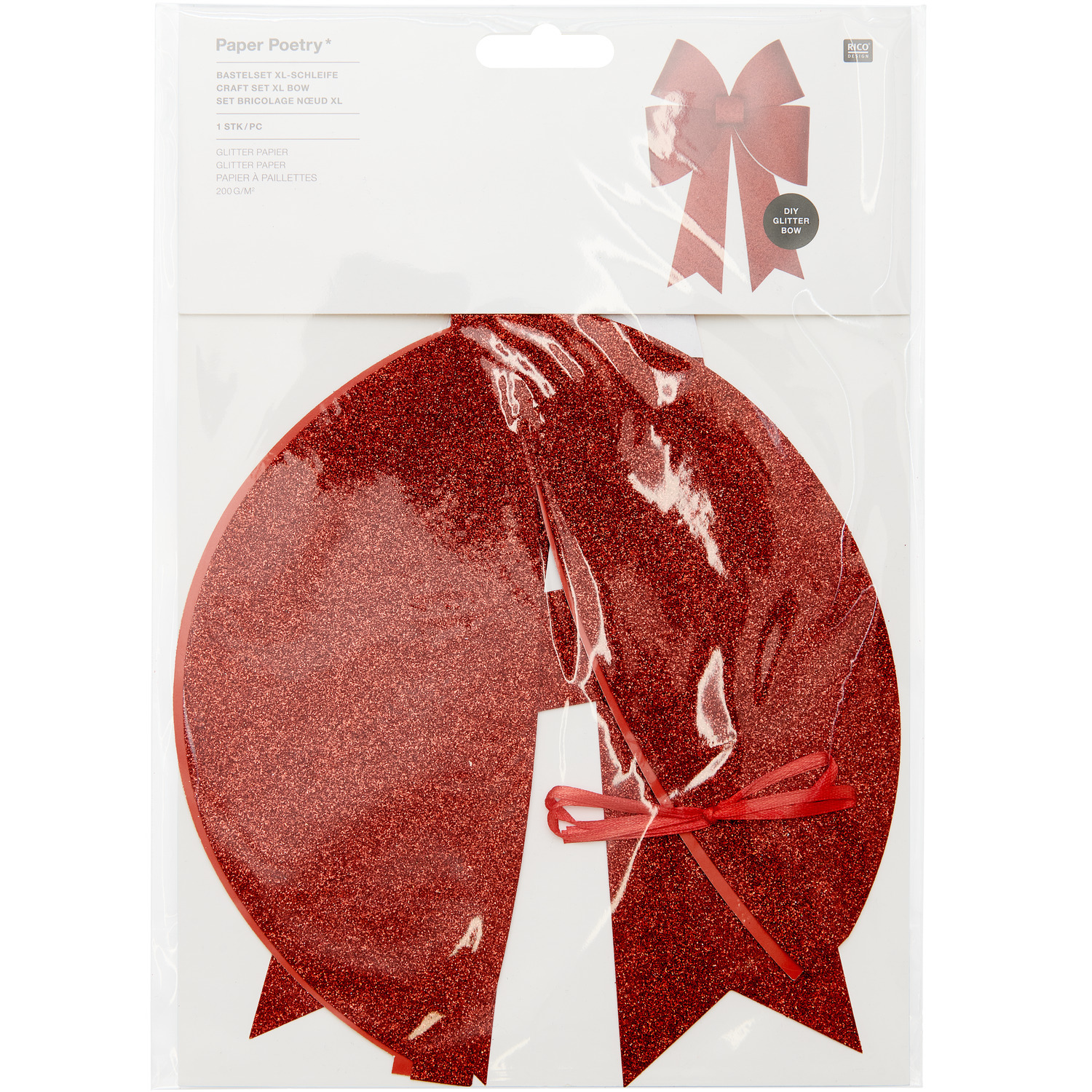 Paper Poetry Bastelset XL-Schleife Glitter 20x30cm Farbe Glitter Rot von Rico Design Paper Poetry Bastelset XL-Schleife Glitter in Rot, ideal für kreative Projekte, 20x30cm.