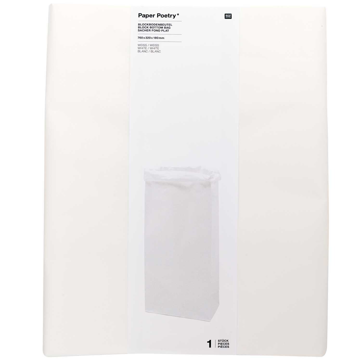 Paper Poetry Maxi-Blockbodenbeutel XL 76x32x18cm 1 Stück Farbe Weiß von Rico Design