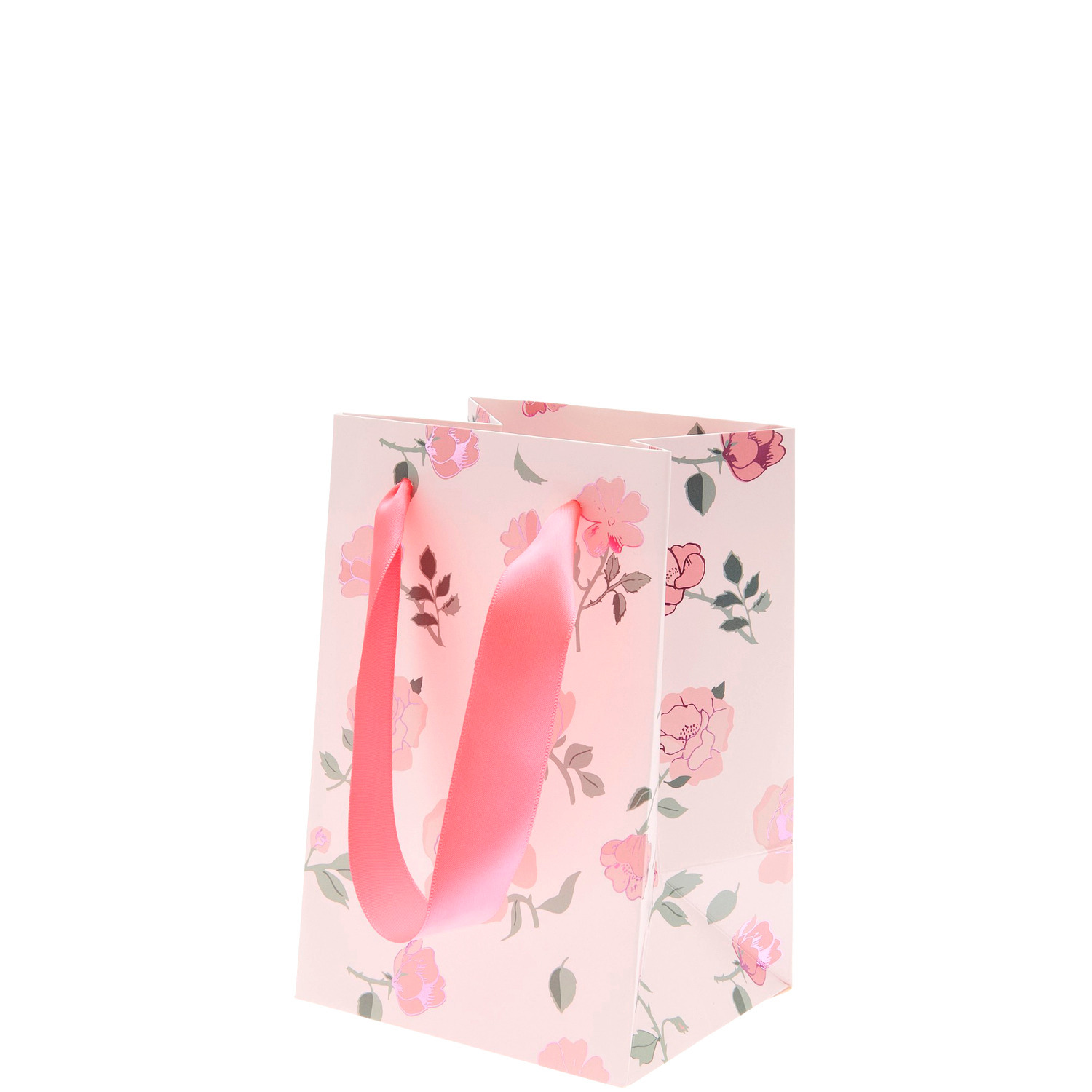 Geschenktüte Rosen mit floralem Muster und rosa Griffen, ideal für besondere Anlässe.