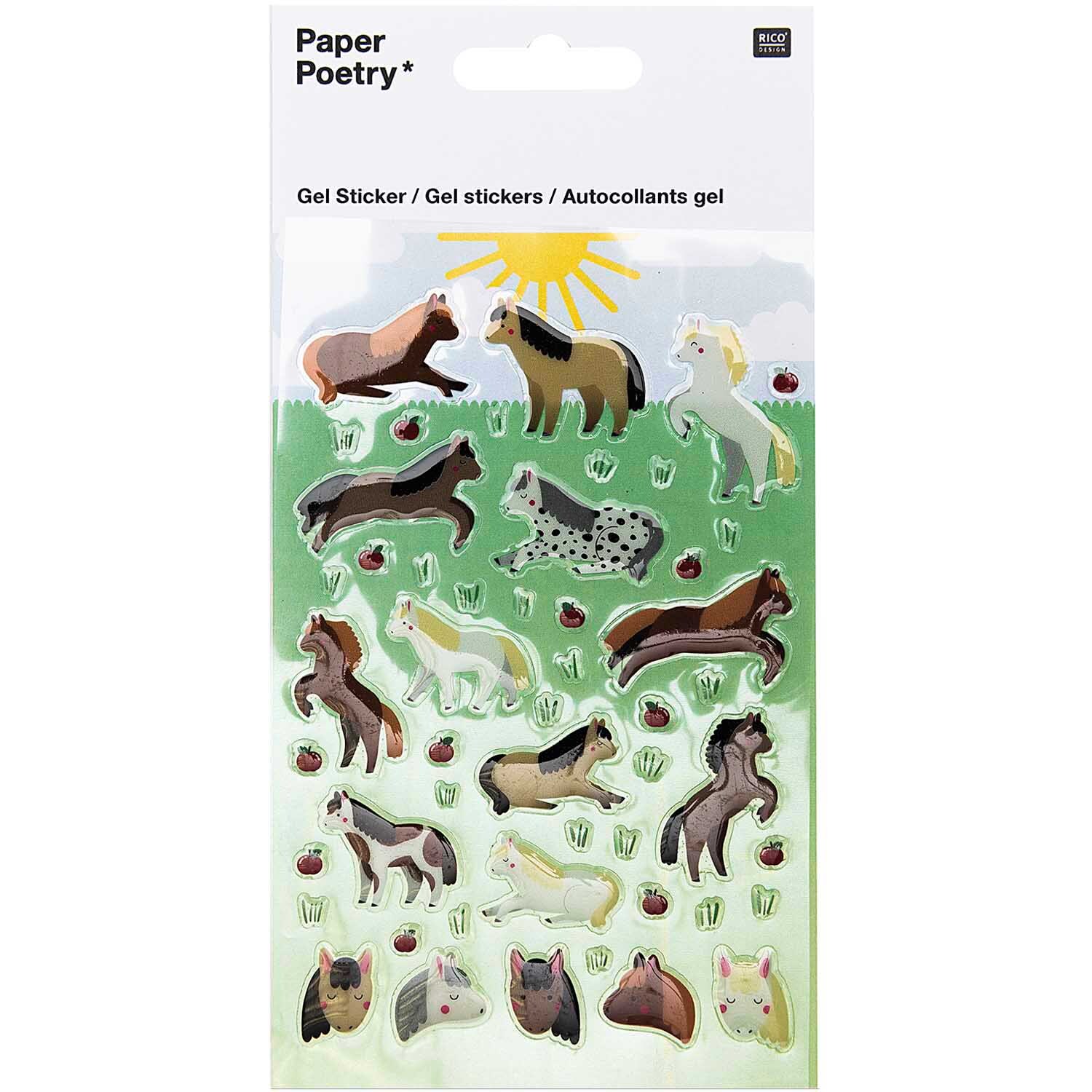 Paper Poetry Gelsticker Pferde zeigen bunte Pferde auf einer Wiese, ideal für kreative Projekte.