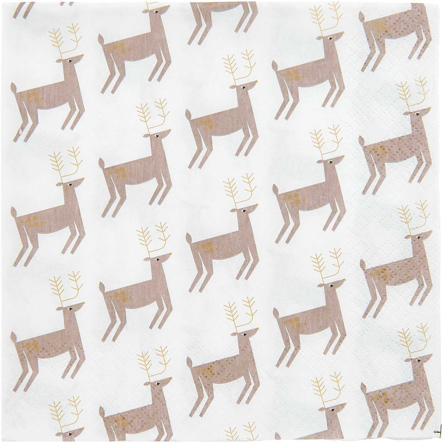 Servietten Rentiere 33x33cm 20 Stück mit Rentiermuster auf weißem Hintergrund von Rico Design. Ideal für festliche Anlässe.
