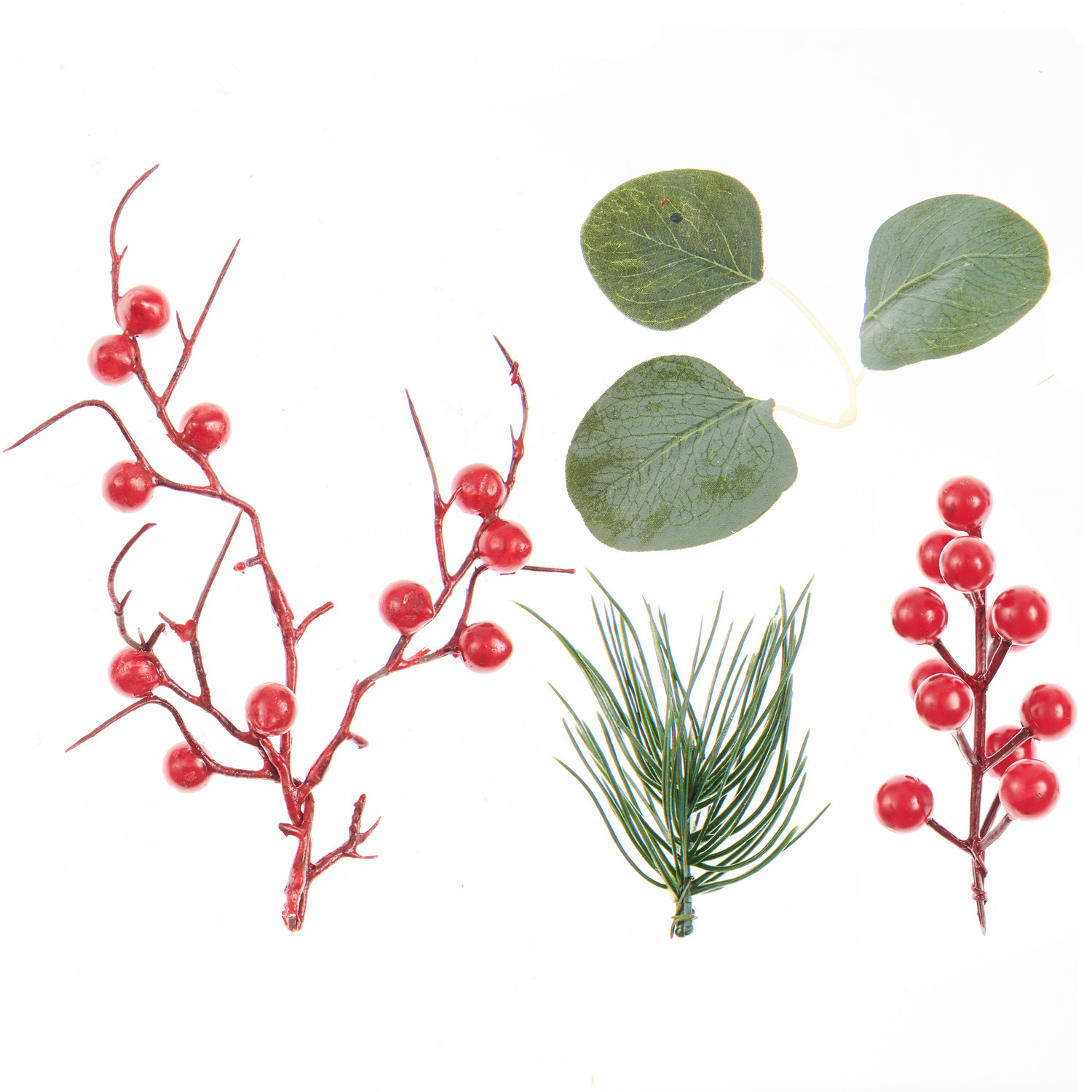 Deko-Set Scheinbeeren/Zweige mit roten Beeren, grünen Blättern und Tannenzweigen von Rico Design.