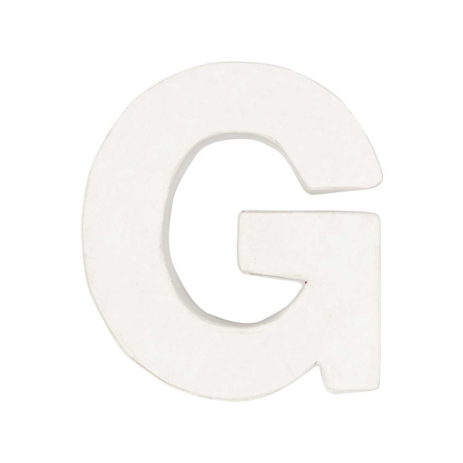 3D Papp-Buchstaben weiß stehend von Rico Design. Der Buchstabe "G" ist in schlichtem Weiß gehalten.