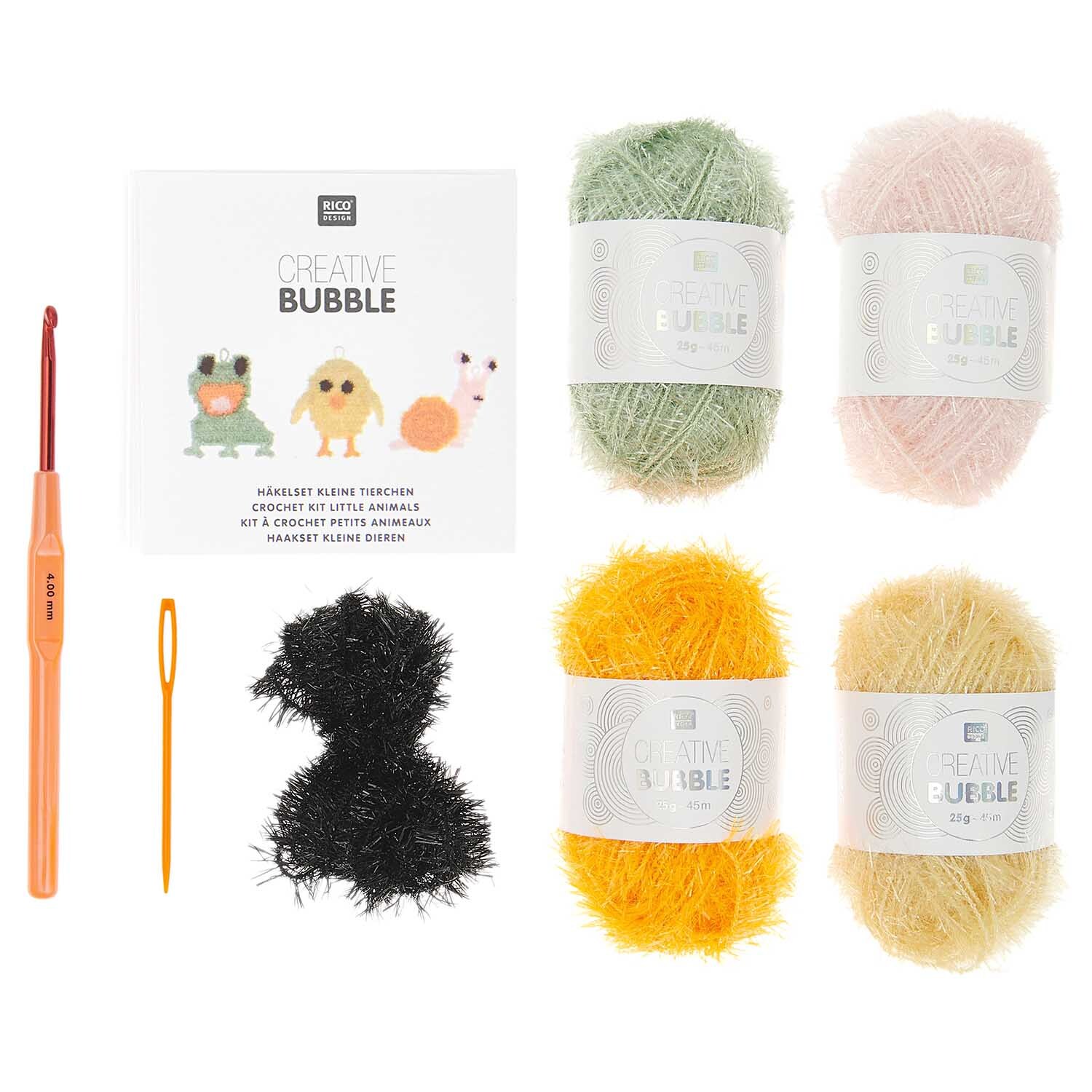 Häkelset Creative Bubble Kleine Tierchen von Rico Design Häkelset Creative Bubble Kleine Tierchen mit bunten Garnen, Häkelnadel und Anleitung. Ideal für kreative Handarbeiten.