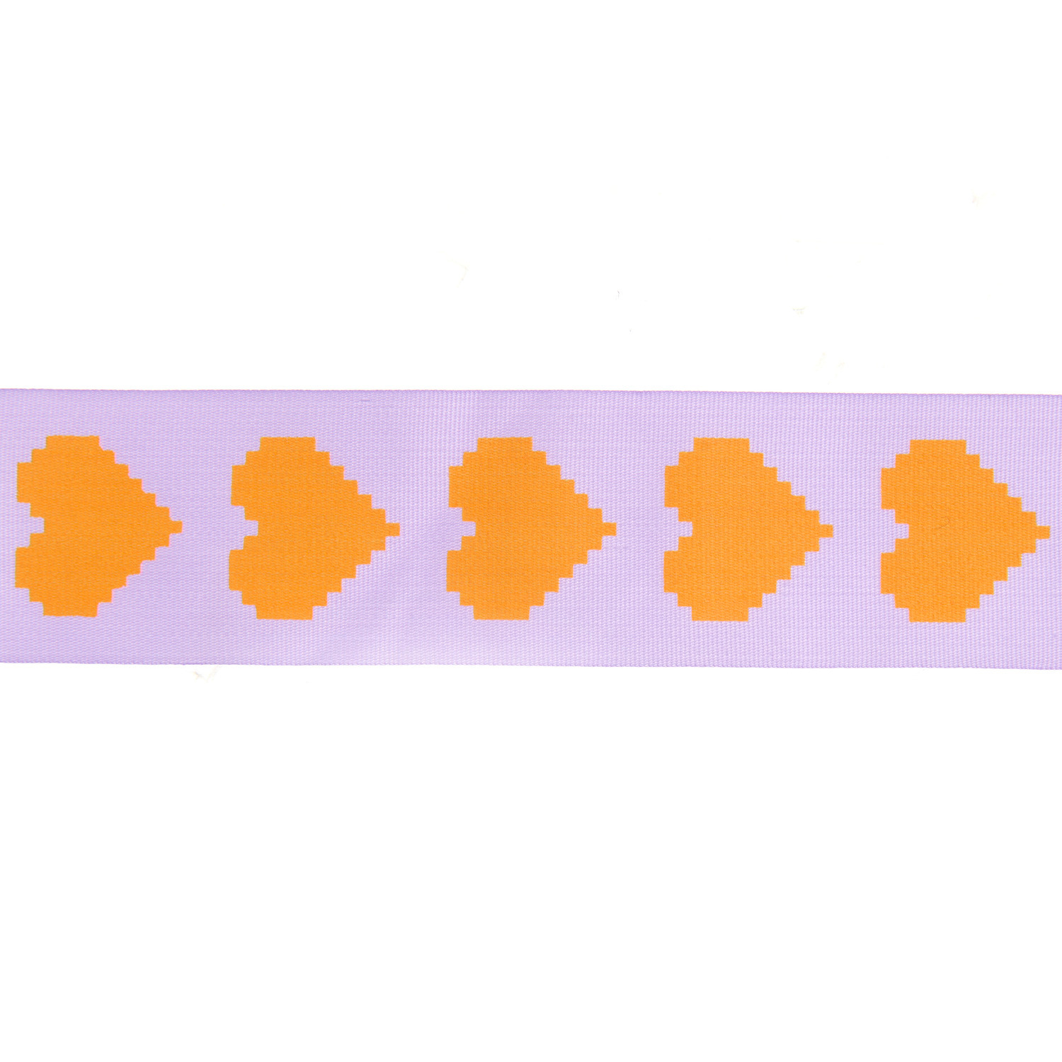 Paper Poetry Taftband Pixel Herzen mit orangefarbenen Pixelherzen auf fliederfarbenem Hintergrund, 38mm breit, 3m lang, von Rico Design.