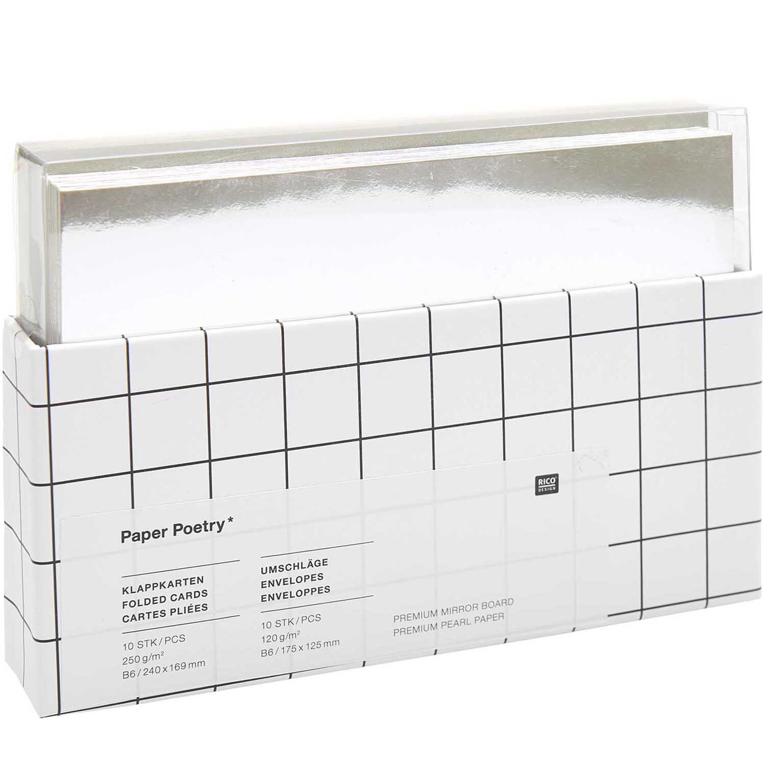 Paper Poetry Kartenset Spiegelkarton silber B6 20-teilig von Rico Design