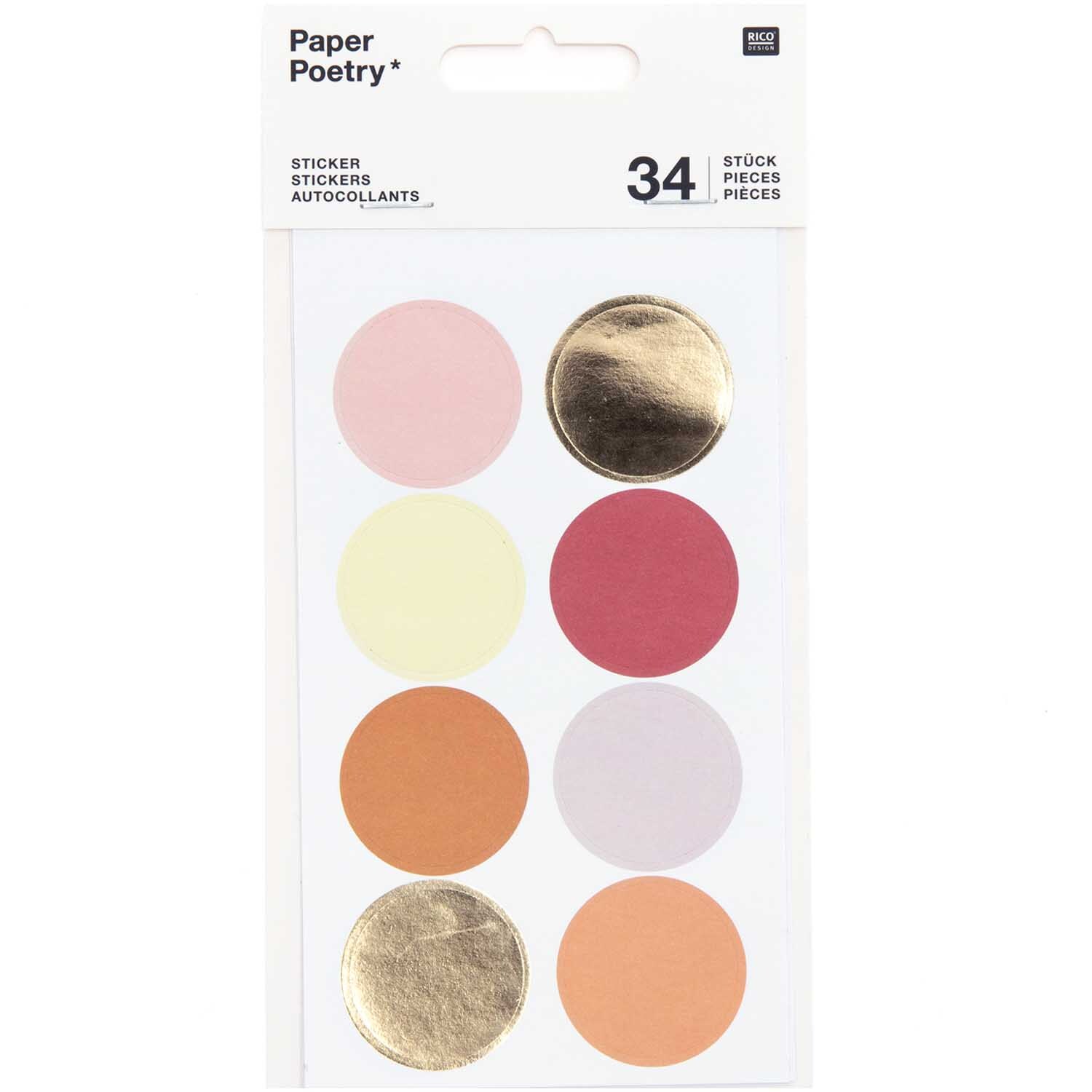 Paper Poetry Sticker Punkte & Streifen orange 4 Blatt, bunte Kreise und Streifen von Rico Design.