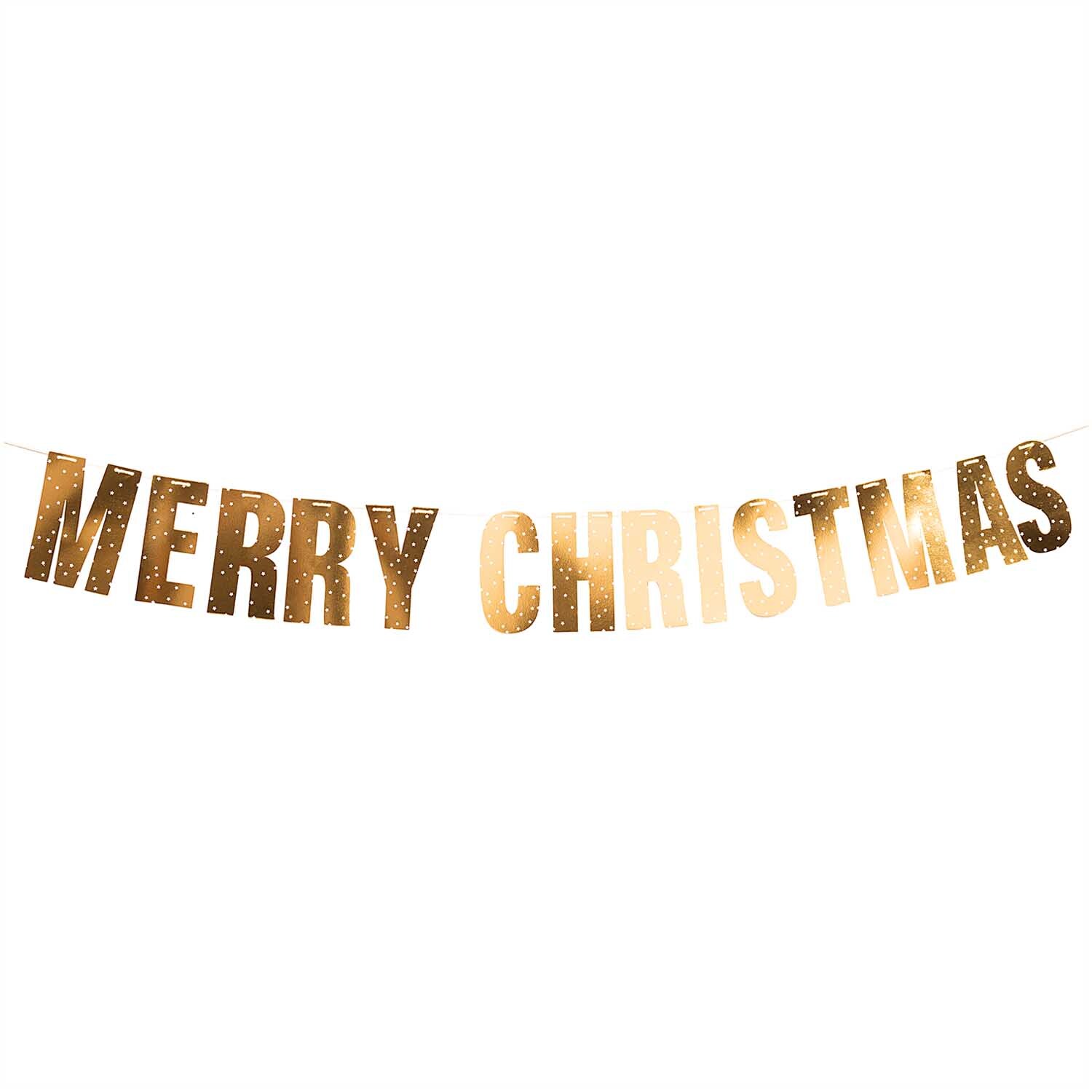 Paper Poetry Girlande mit "Merry Christmas" in Gold-Weiß, 3m lang, von Rico Design. Ideal für festliche Dekorationen.