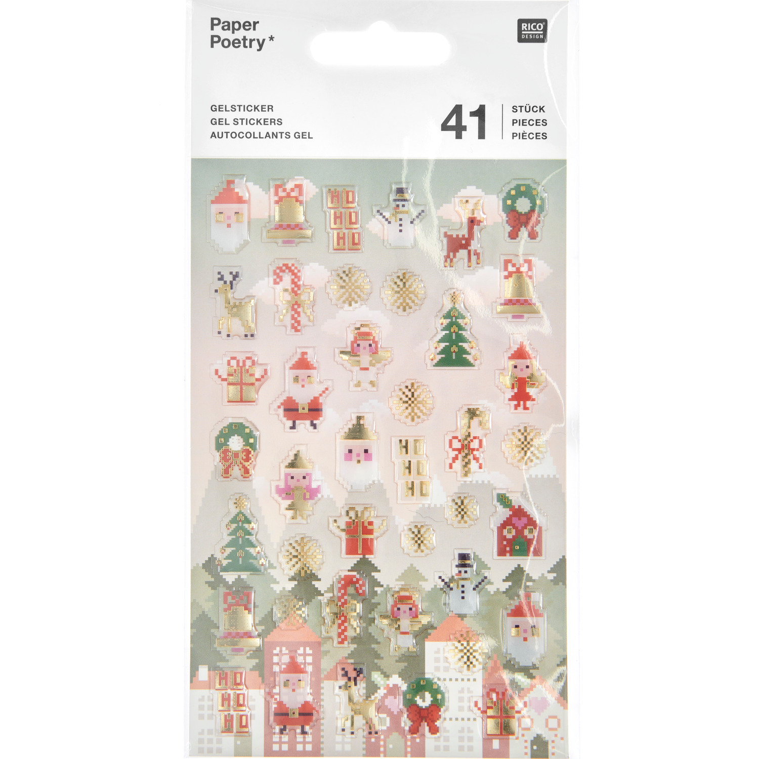 Paper Poetry Gelsticker Weihnachtsfiguren Pixel  1 Blatt von Rico Design