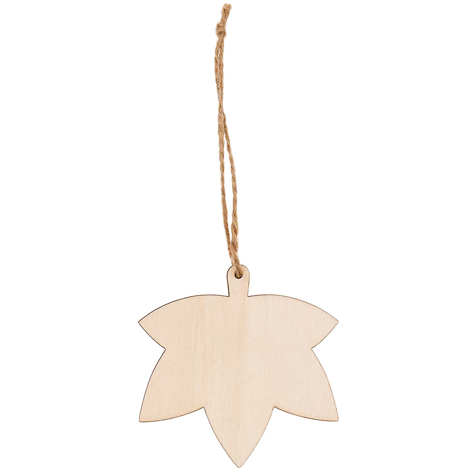 Holzanhänger Ahornblatt natur von Rico Design, zeigt ein schlichtes, blattförmiges Design mit Kordel.