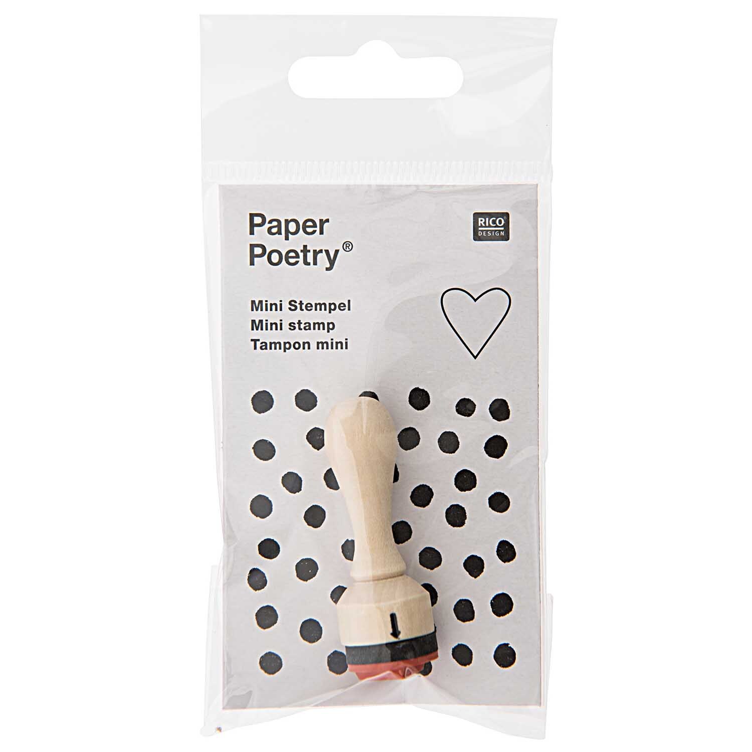 Paper Poetry Mini Stempel Herz Ø=1,5cm von Rico Design Paper Poetry Mini Stempel Herz Ø=1,5cm von Rico Design, zeigt einen Holzstempel mit Herzmotiv, ideal für kreative Projekte.
