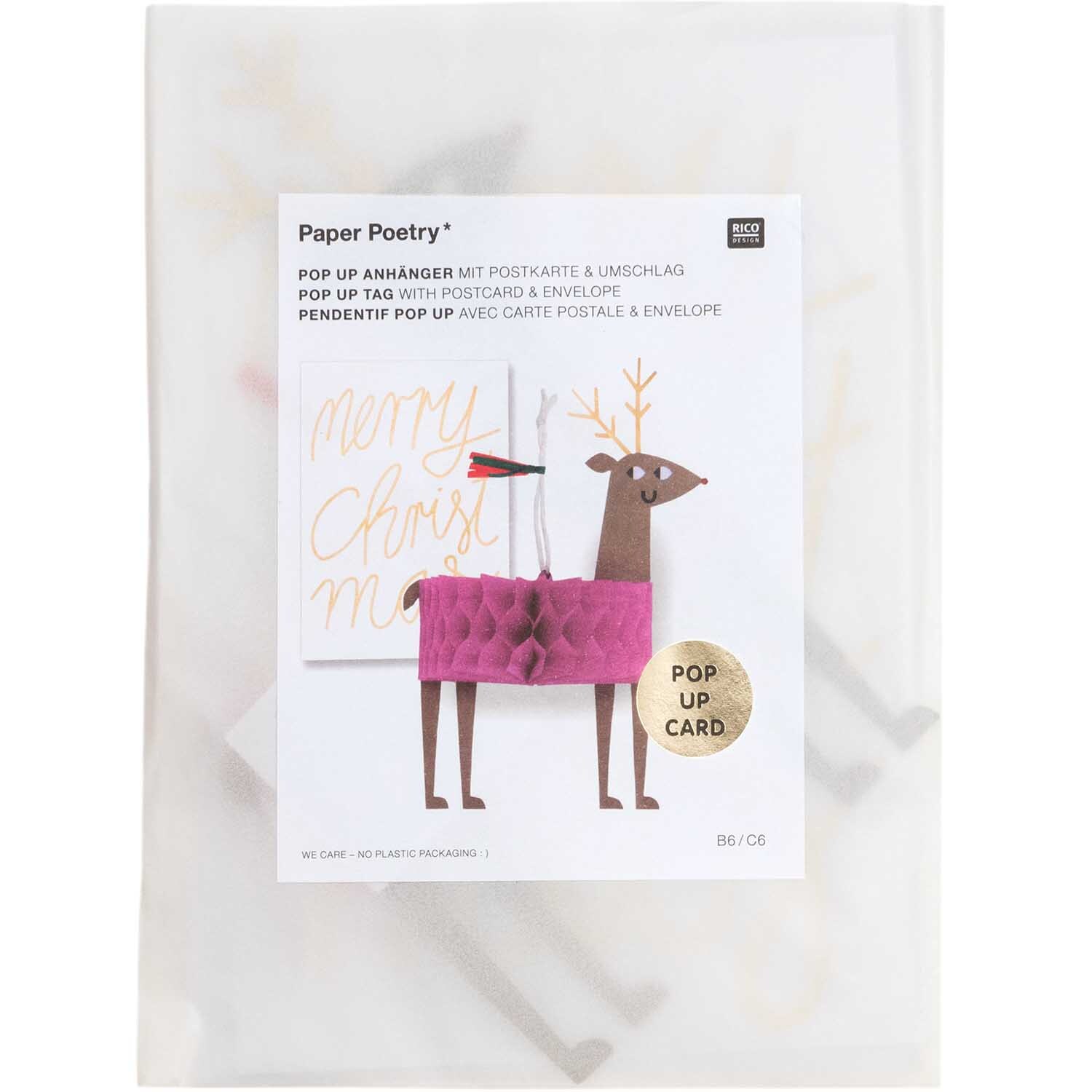 Paper Poetry Kartenset mit Pop-Up Anhänger Rentier B6 von Rico Design