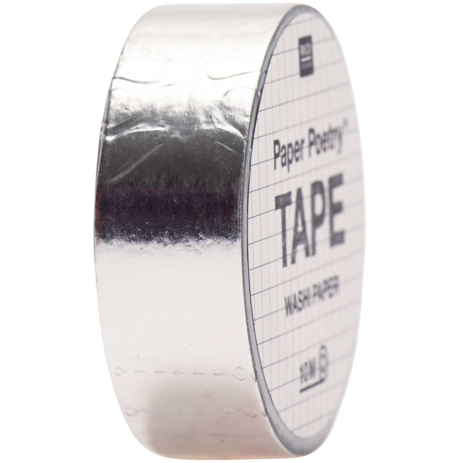 Paper Poetry Tape Metallic 15mm 10m Farbe Silber von Rico Design Paper Poetry Tape Metallic 15mm 10m, silberne Rolle von Rico Design, ideal für kreative Bastelprojekte.