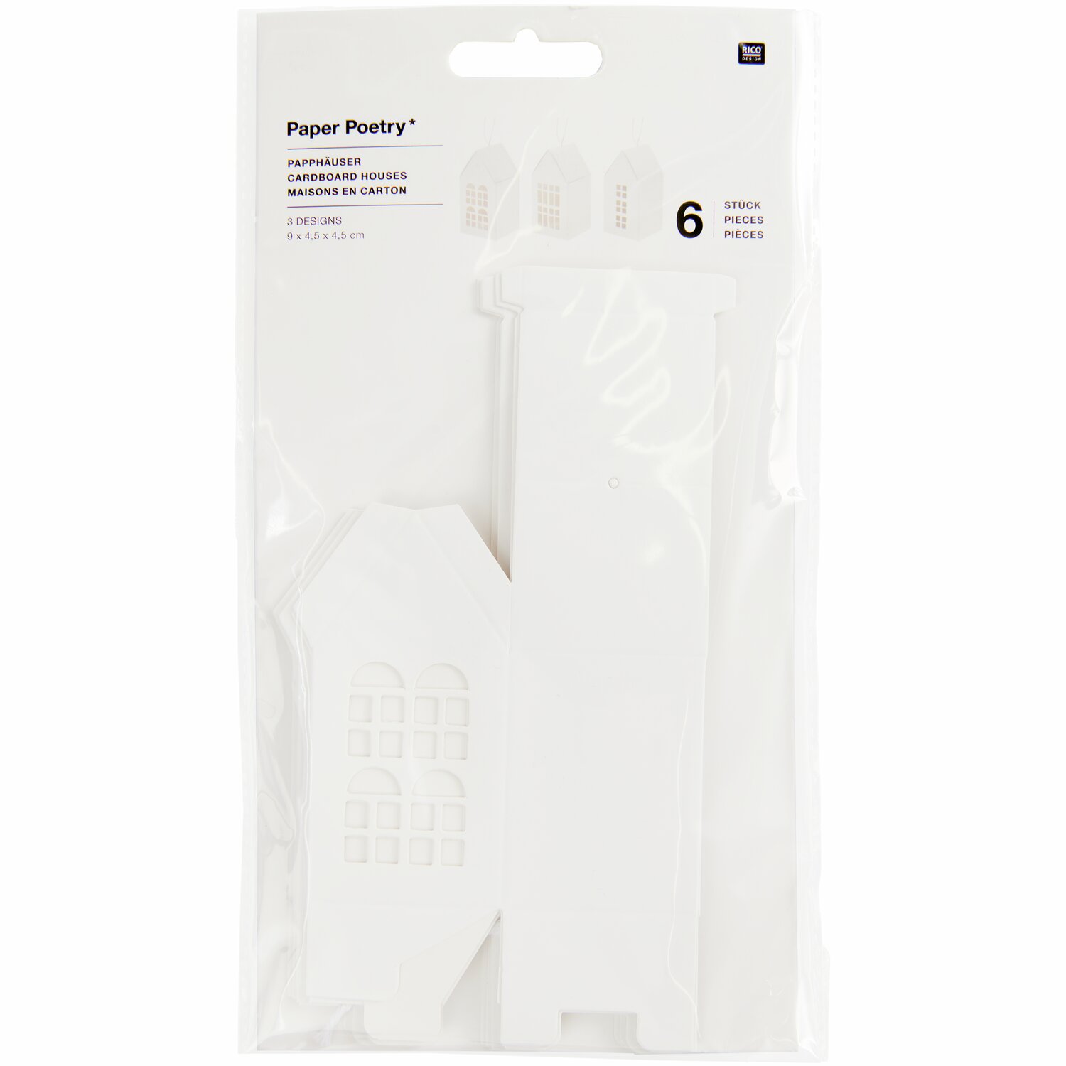 Paper Poetry Papphäuser-Set vorgestanzt 9x4,5x4,5cm 6 Stück Farbe Weiß von Rico Design