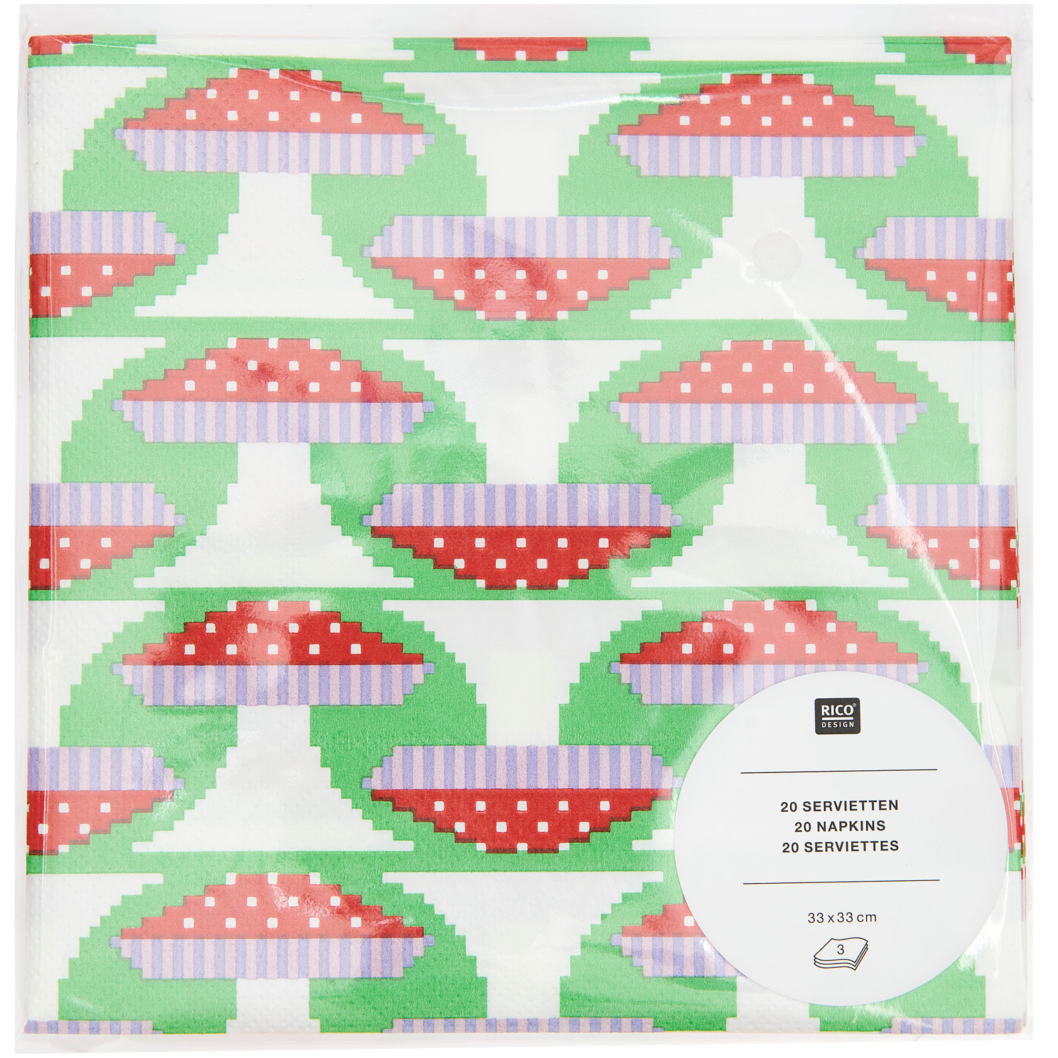Servietten Fliegenpilz Pixel Grün 33x33cm 20 Stück von Rico Design