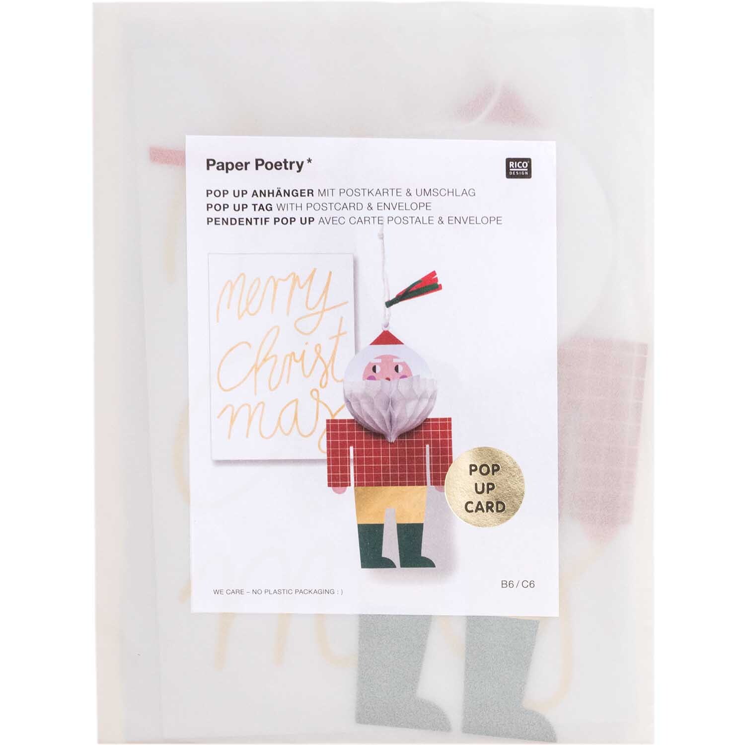 Paper Poetry Kartenset mit Pop-Up Anhänger Weihnachtsmann B6 von Rico Design