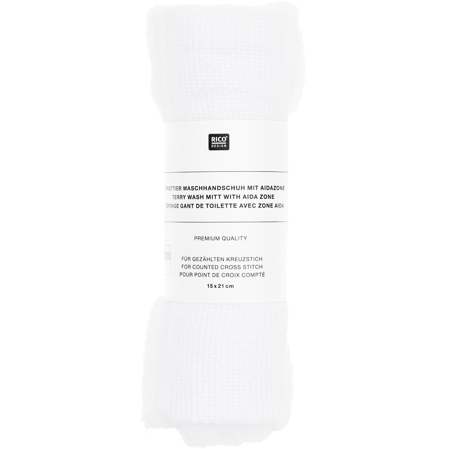 Gant de toilette 15x21cm, GOTS Couleur Blanc from Rico Design Waschhandschuh in 15x21cm Größe, GOTS-zertifiziert, in Weiß von Rico Design, ideal für sanfte Hautpflege.