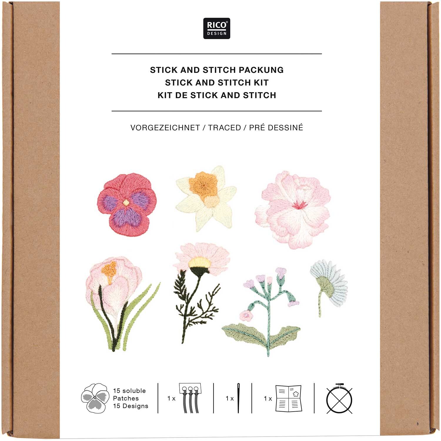 Stick and Stitch Kit de broderie Fleurs de printemps dessinées 15 pièces from Rico Design