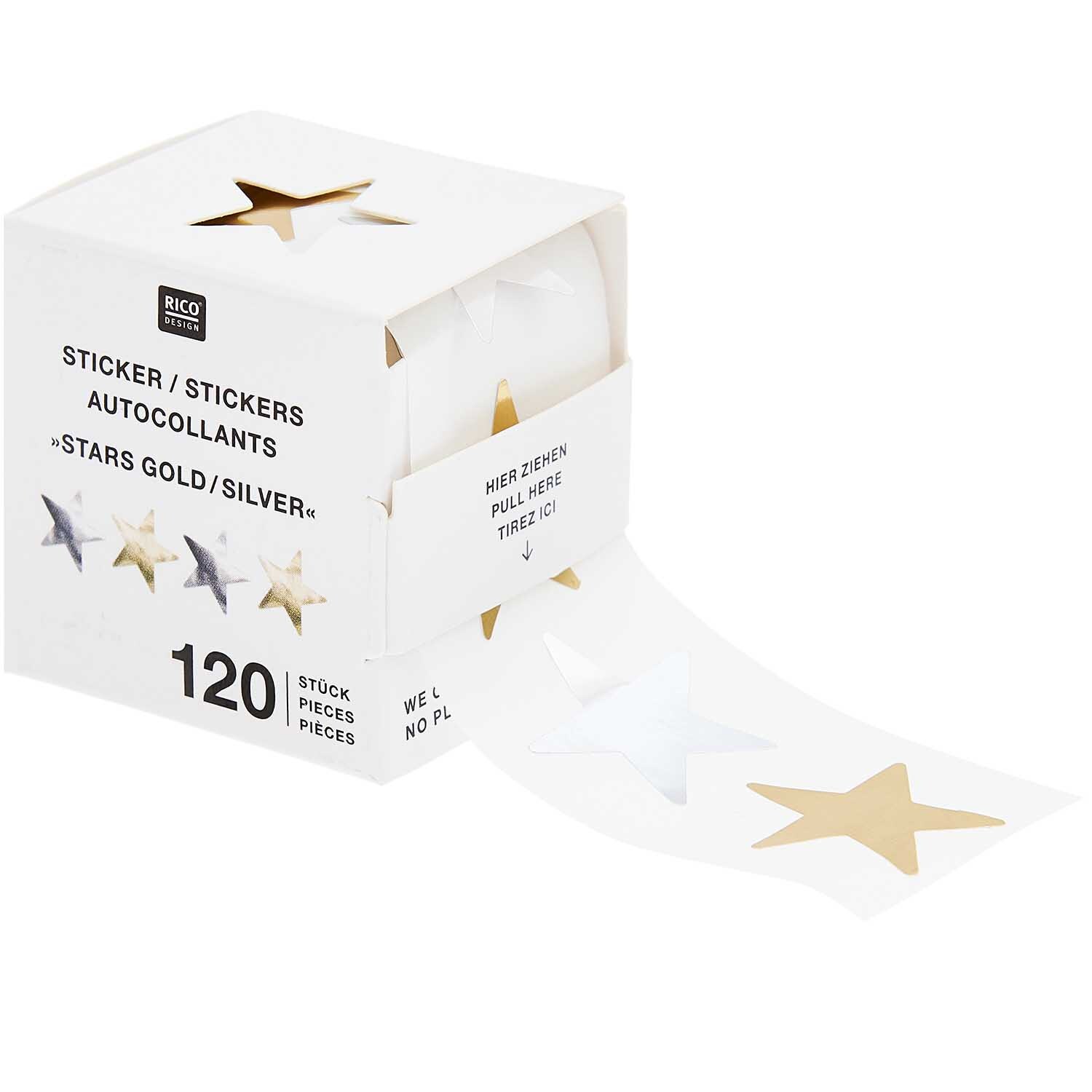 Paper Poetry Mini-Sticker auf Rolle mit goldenen und silbernen Sternen, 120 Stück, von Rico Design.
