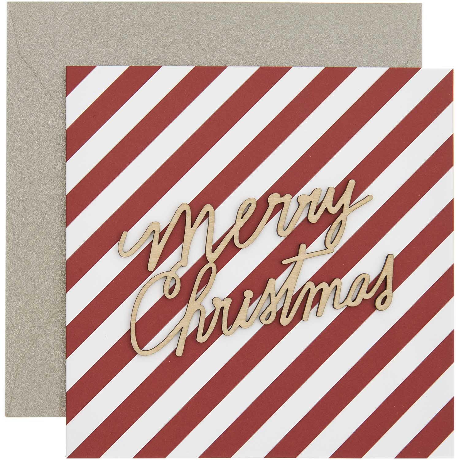 Paper Poetry Grußkarte mit diagonalen Streifen in Rot-Weiß und "Merry Christmas"-Schriftzug.