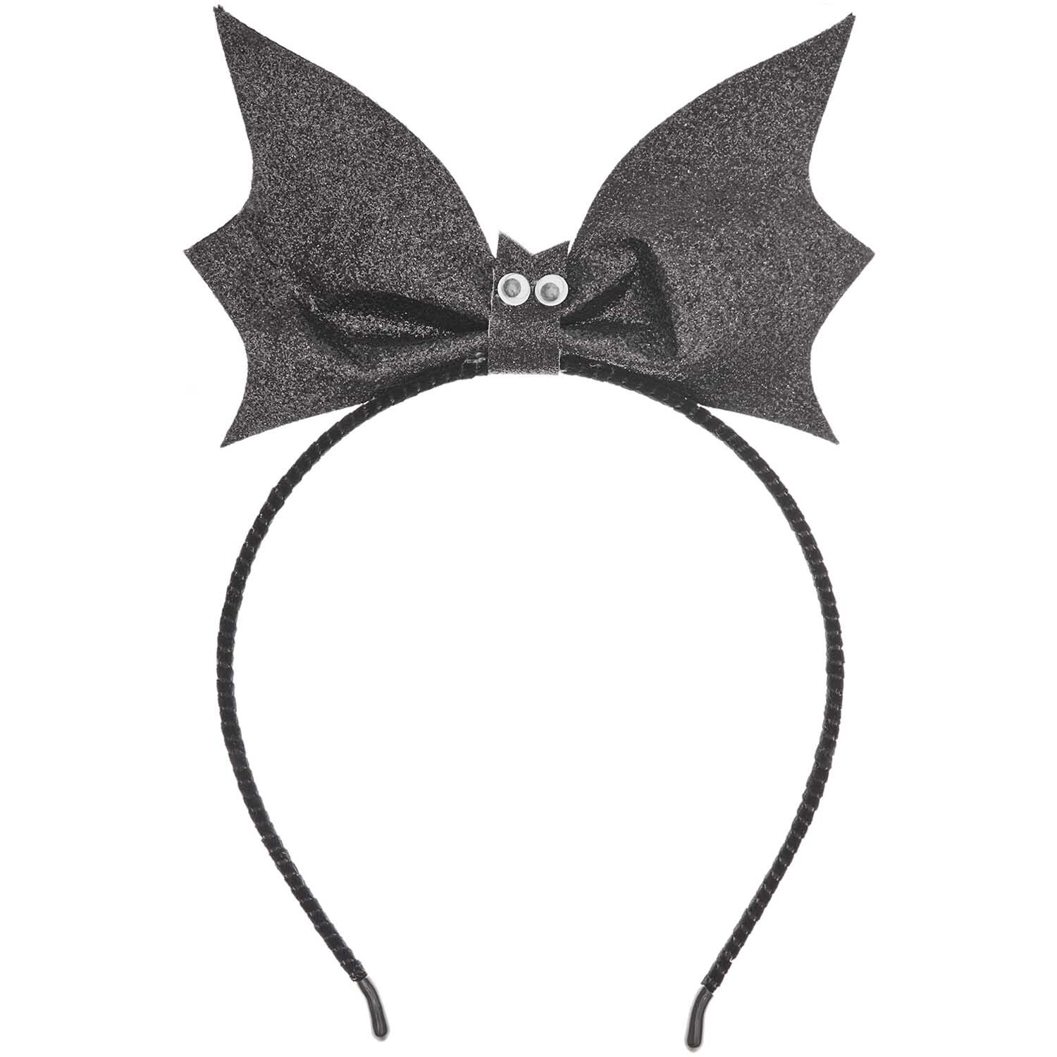Haarreif Fledermaus schwarz: Schwarzer Haarreif mit glitzernden Fledermausflügeln und Schleife.