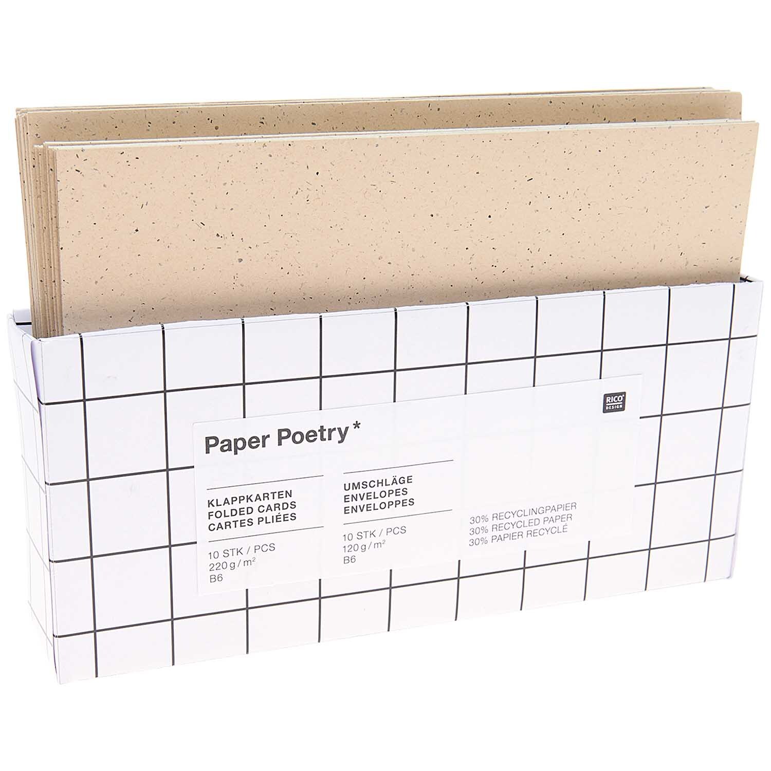 Paper Poetry Kartenset cappuccino B6/B6, 20-teilig, von Rico Design. Enthält gefaltete Karten und Umschläge in einer eleganten Box.